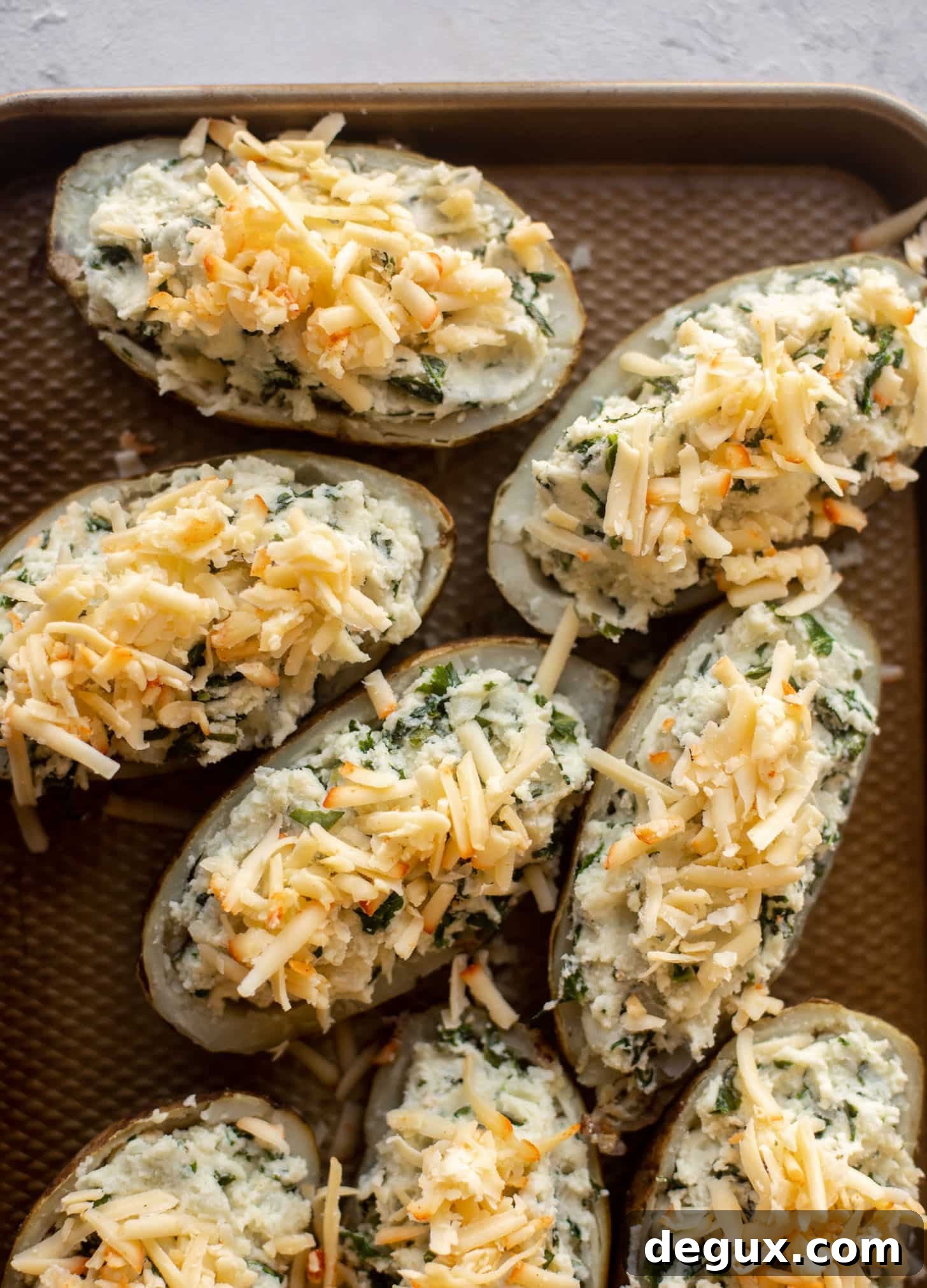 kale and smoked cheddar twice baked potatoes before baking
