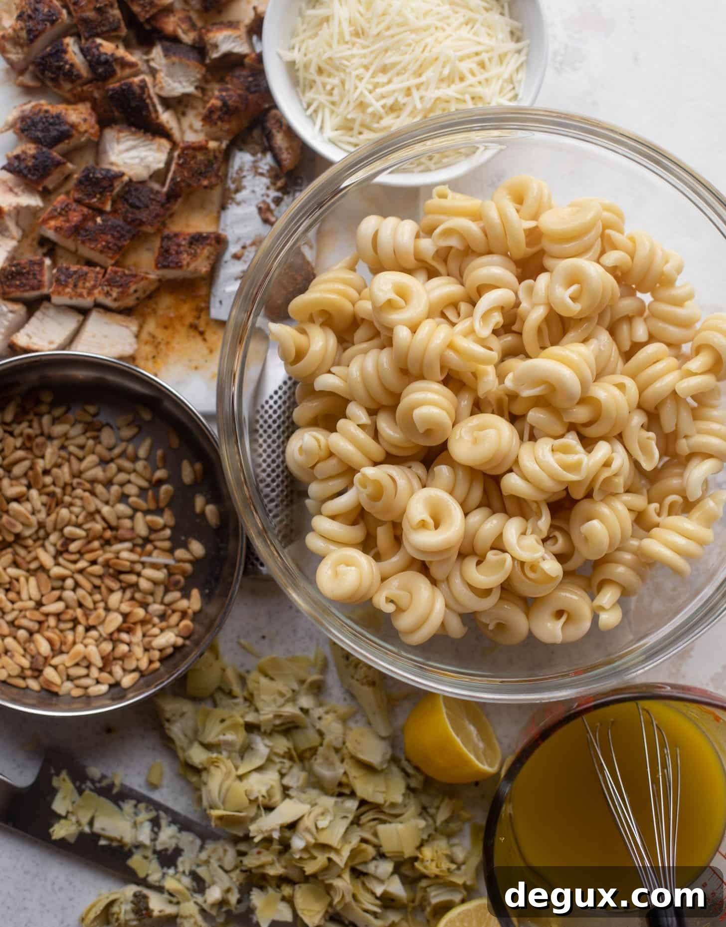 Zesty Lemon Chicken & Artichoke Pasta Salad Recipe 3 lemon chicken artichoke pasta salad ingredients