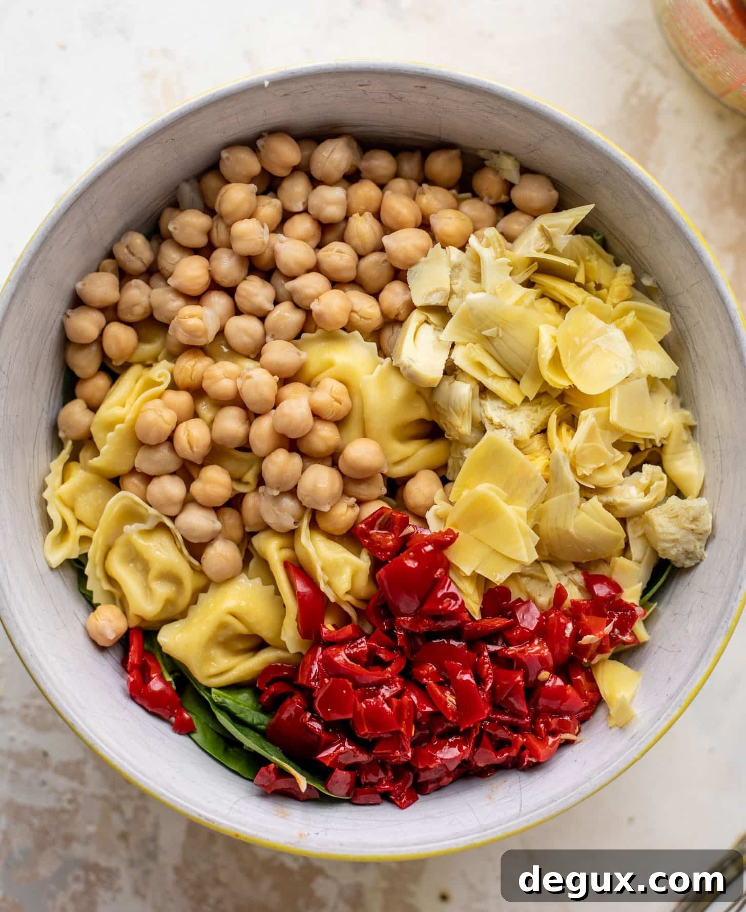 lunchtime chickpea tortellini salad