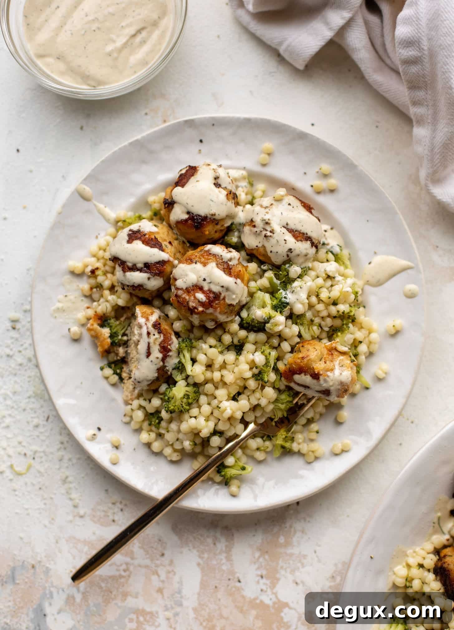 ranch chicken meatballs with broccoli couscous