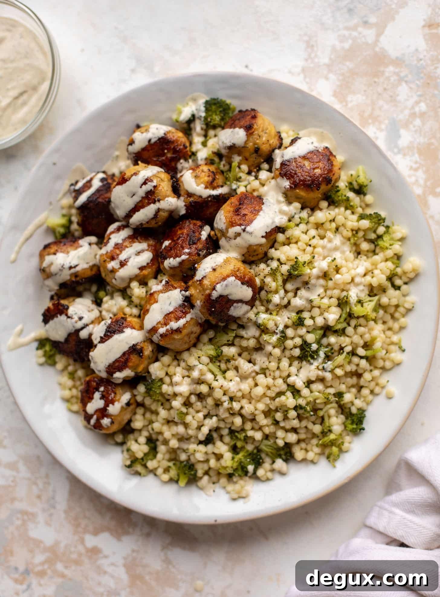 ranch chicken meatballs with broccoli couscous