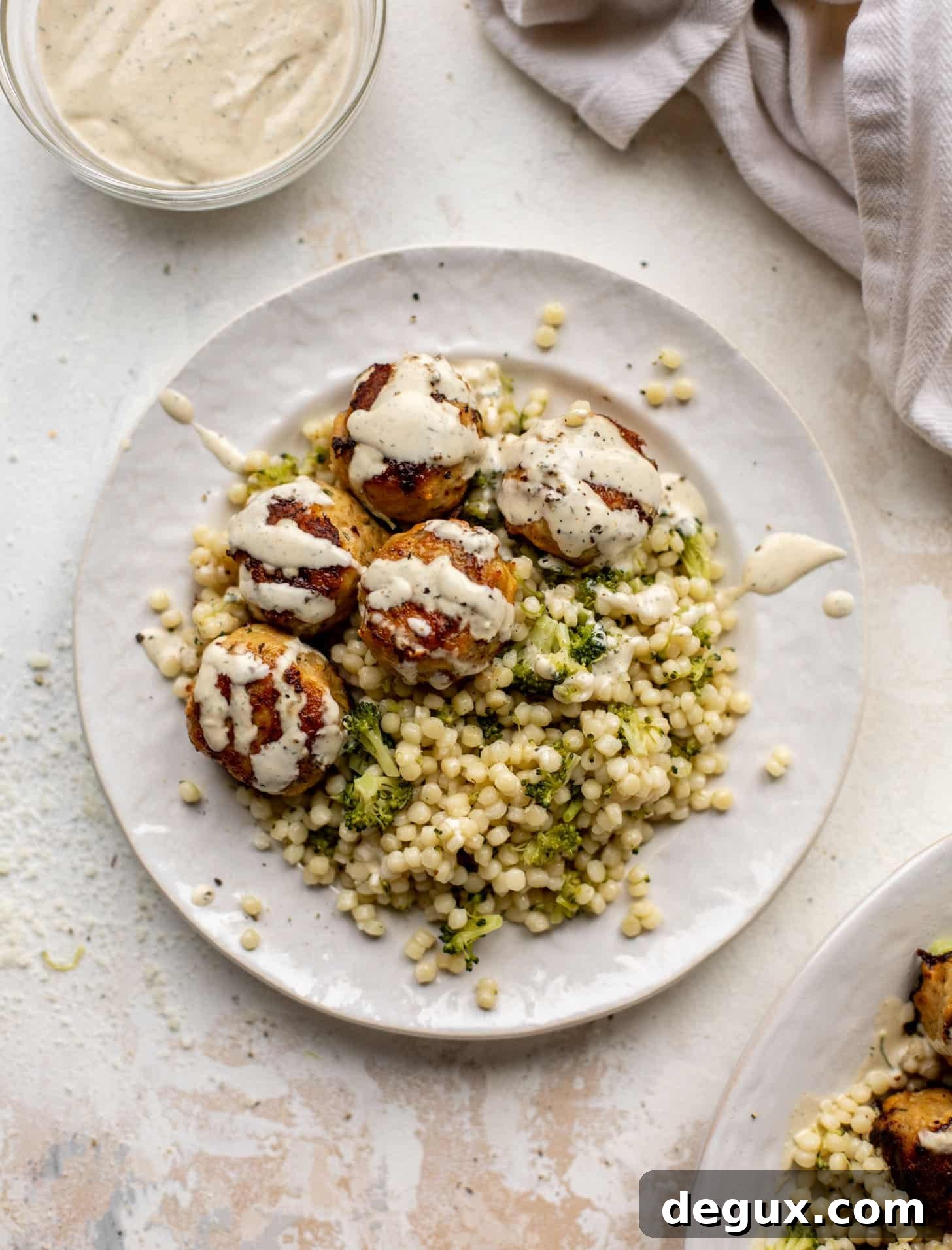 ranch chicken meatballs with broccoli couscous