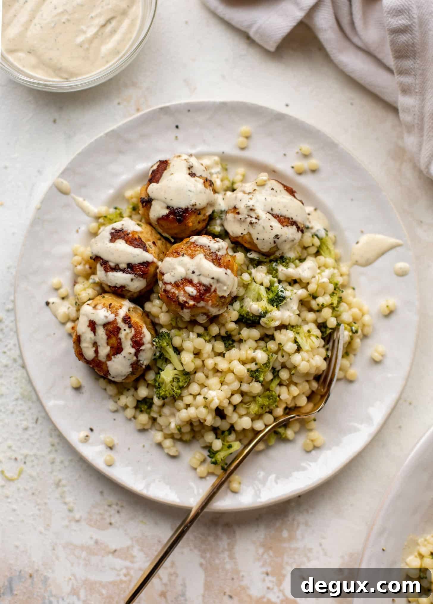 ranch chicken meatballs with broccoli couscous