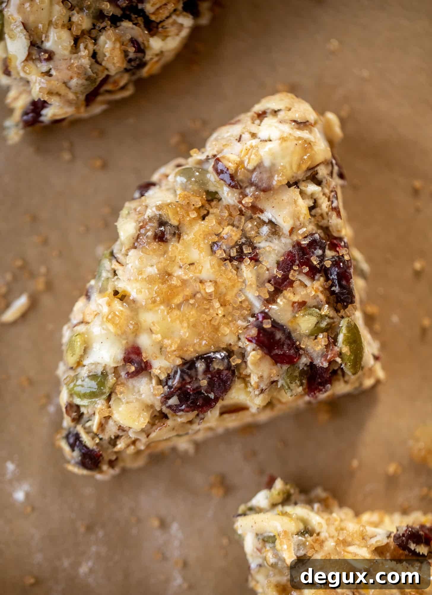 granola scone dough with coarse sugar