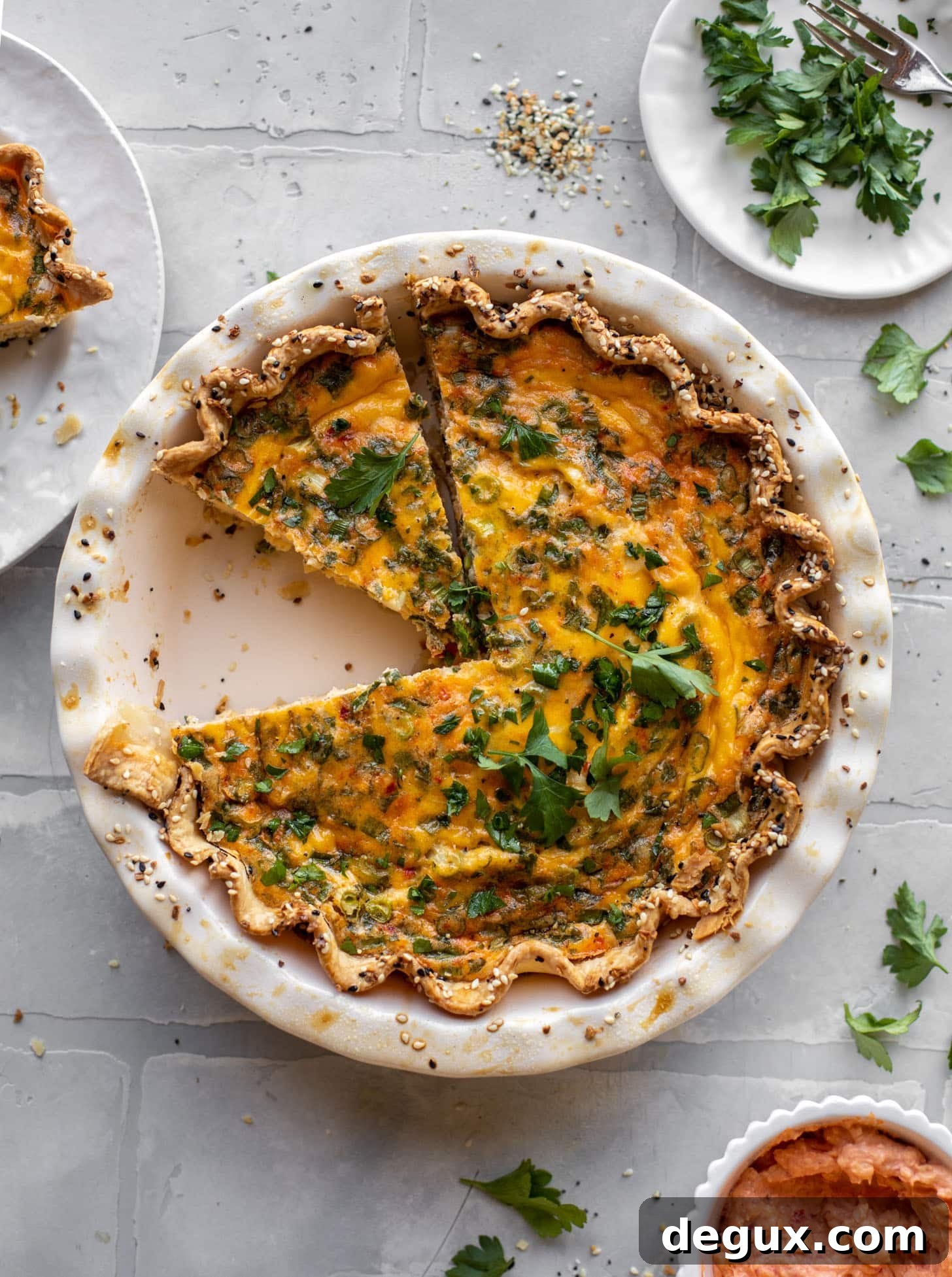 pimento cheese quiche with everything seasoning