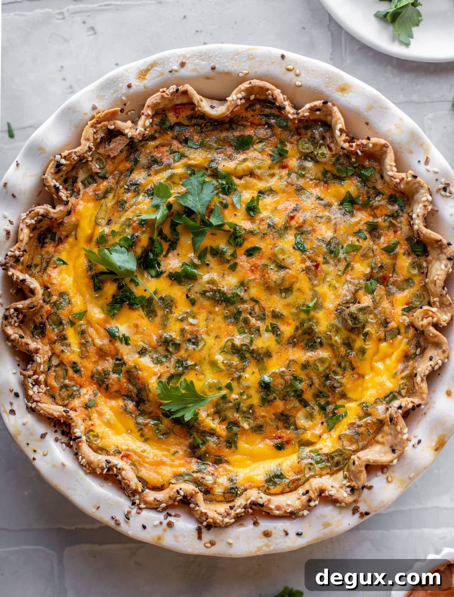 pimento cheese quiche with everything seasoning