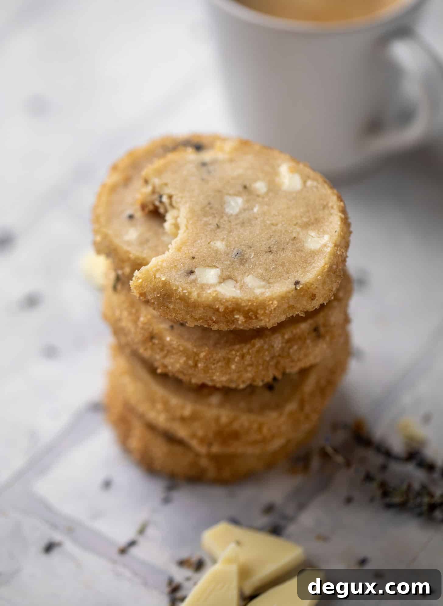 White Chocolate and Lavender Slice-and-Bake Shortbread Cookies 13 white chocolate lavender shortbread cookies