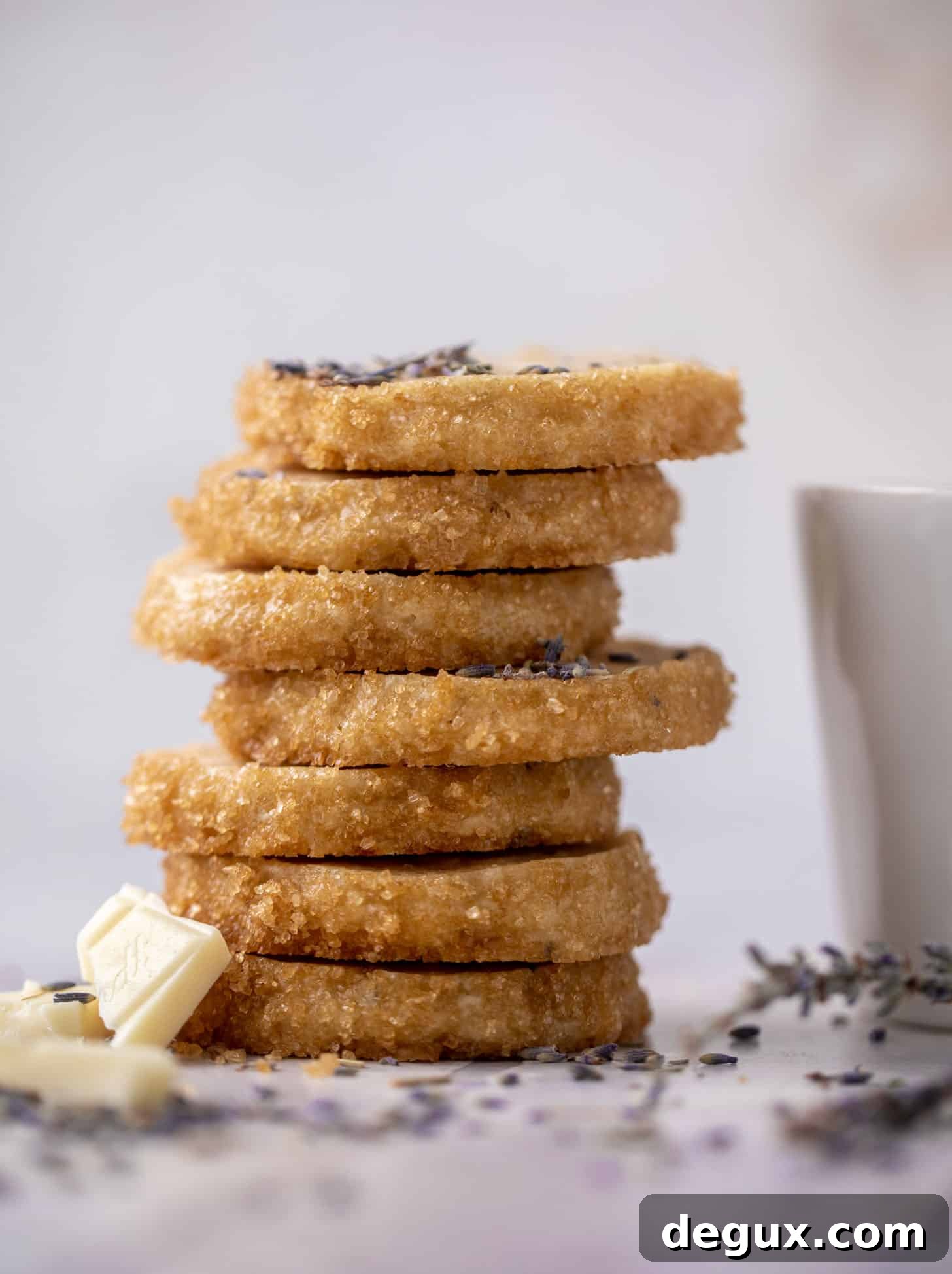 White Chocolate and Lavender Slice-and-Bake Shortbread Cookies 9 white chocolate lavender shortbread cookies