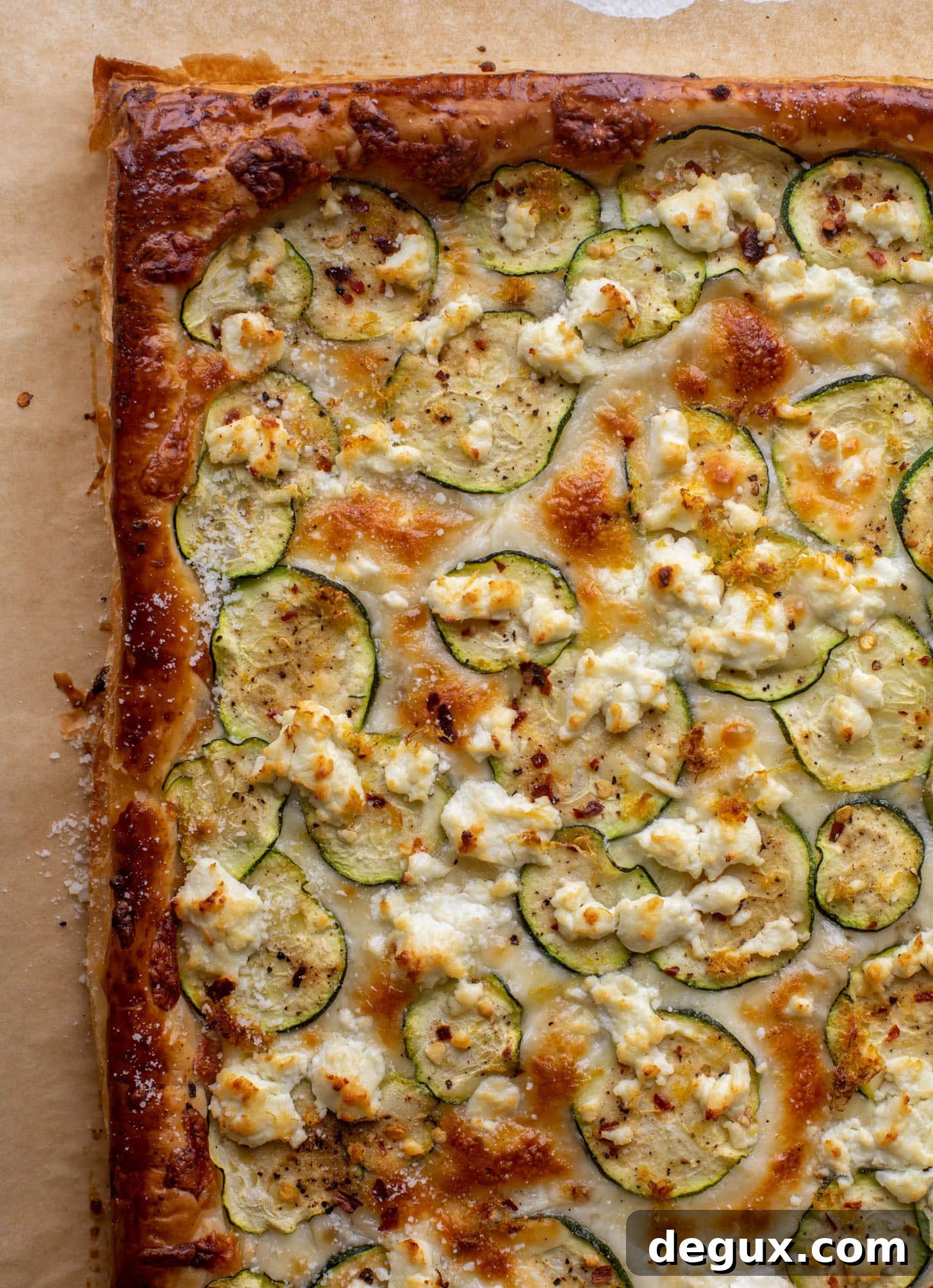 zucchini, lemon & goat cheese puff pastry pizza
