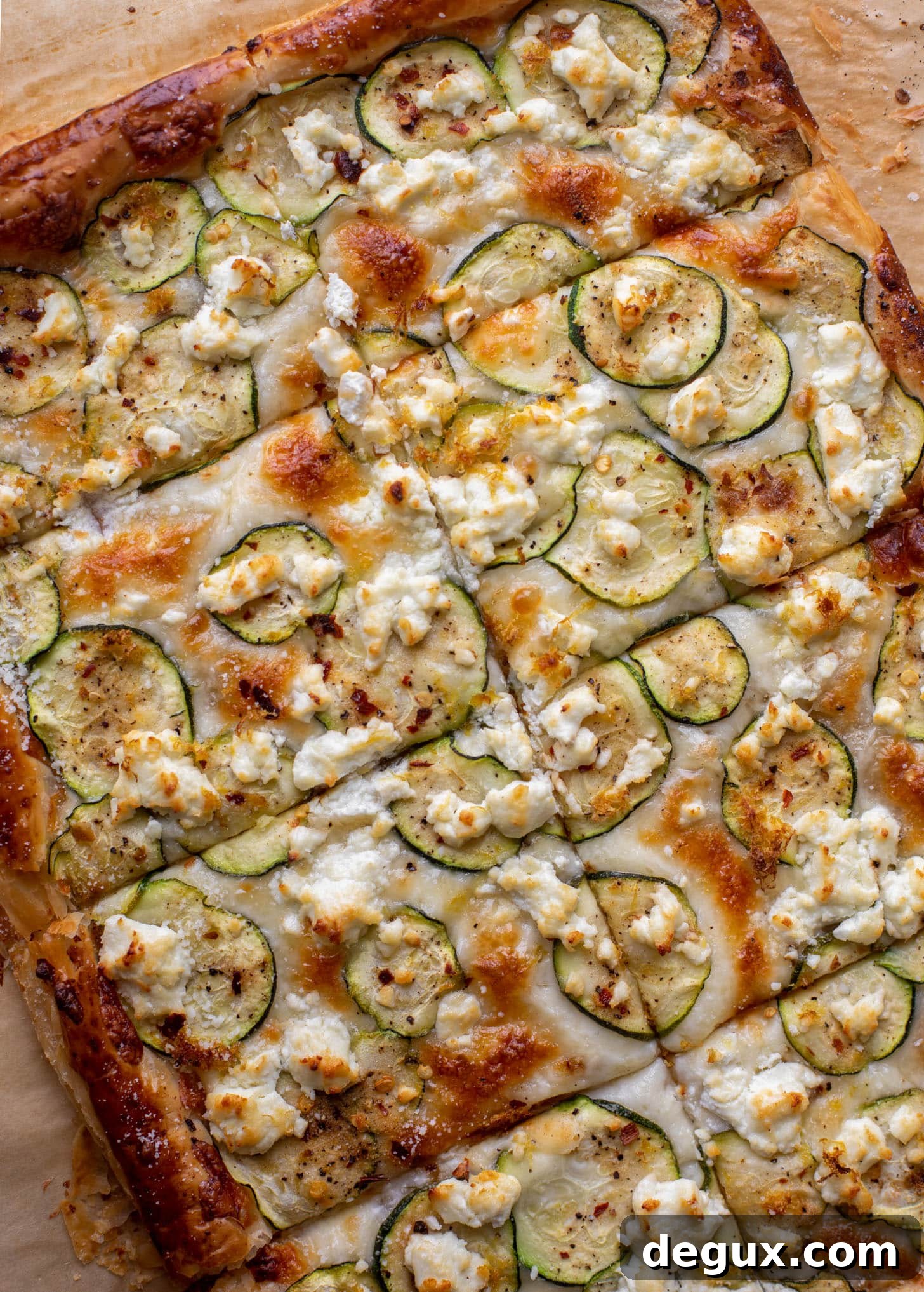 zucchini, lemon & goat cheese puff pastry pizza
