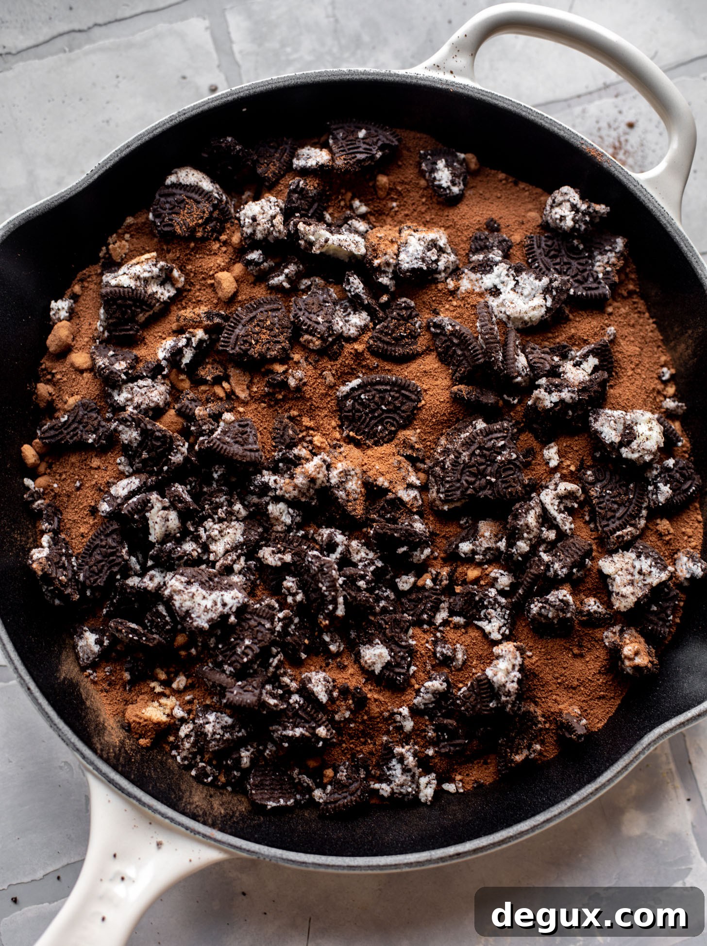 oreo chocolate cobbler ready for the oven