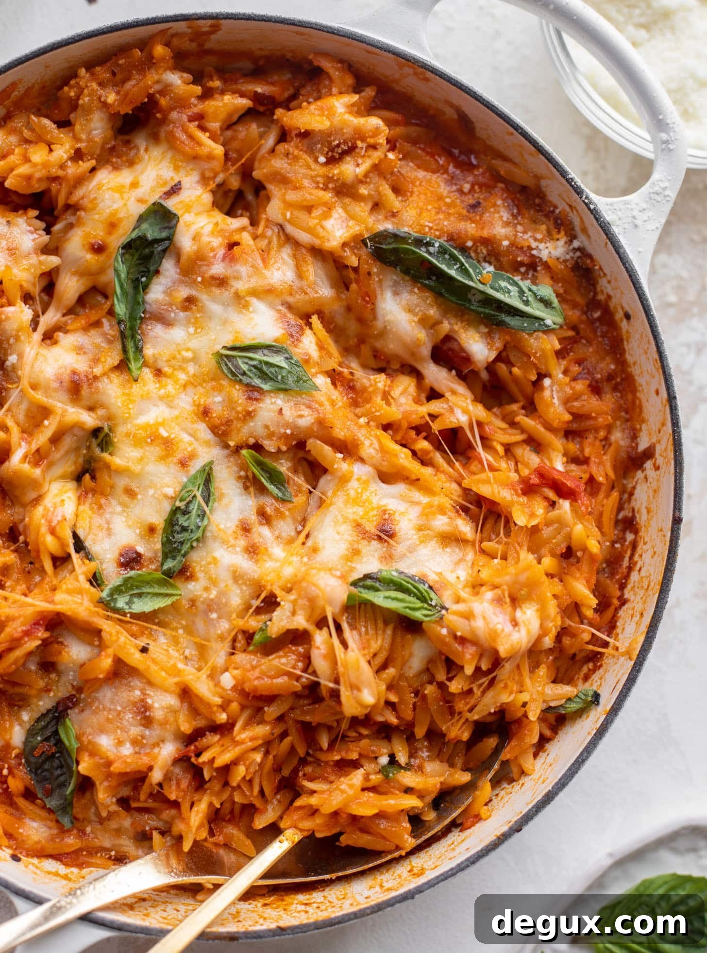 cheesy tomato basil baked orzo