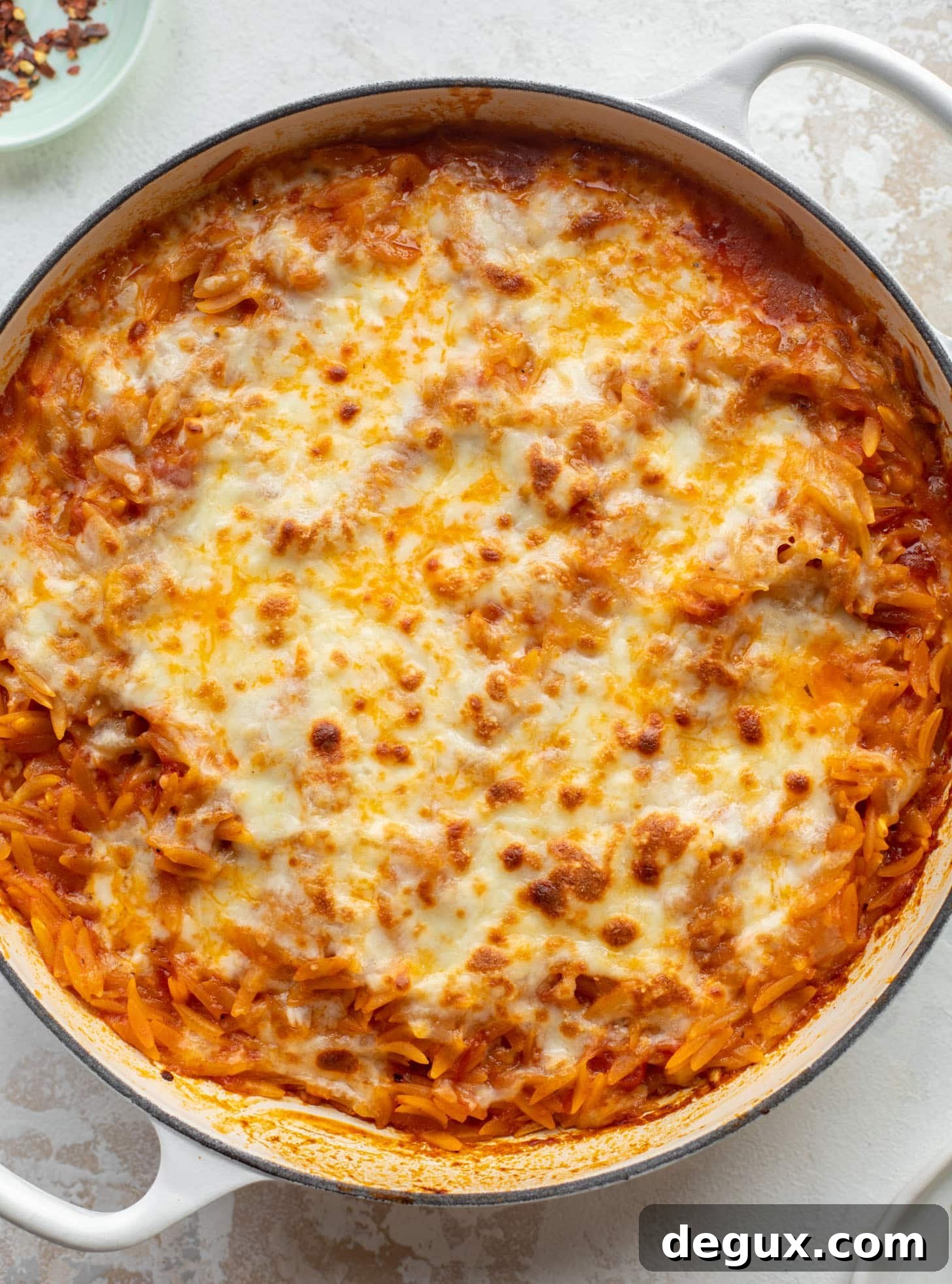 cheesy tomato basil baked orzo