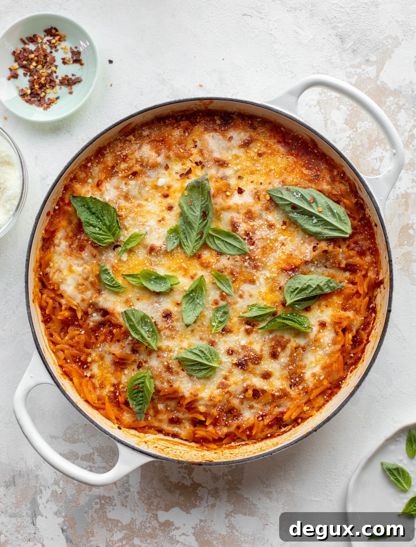 cheesy tomato basil baked orzo