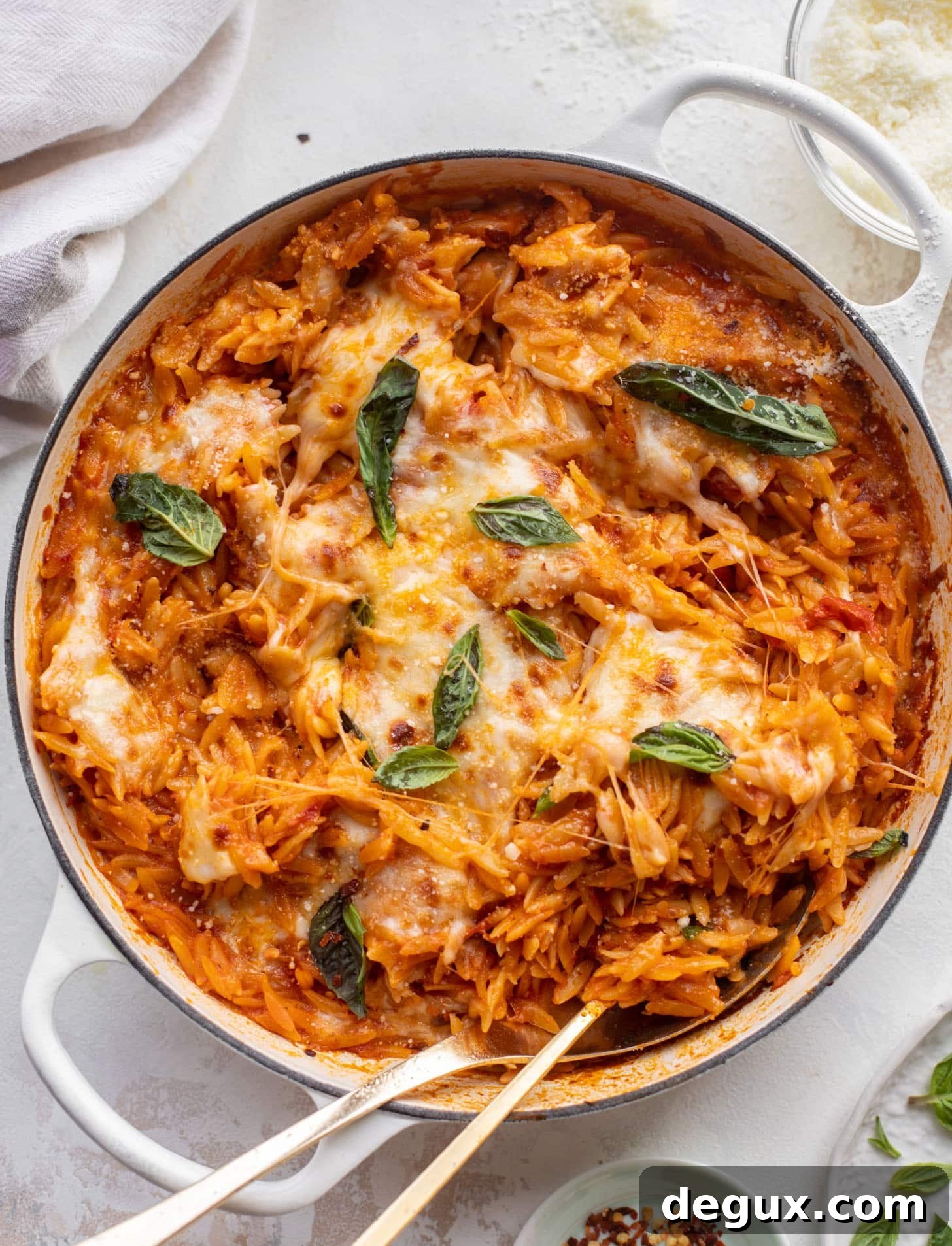 cheesy tomato basil baked orzo
