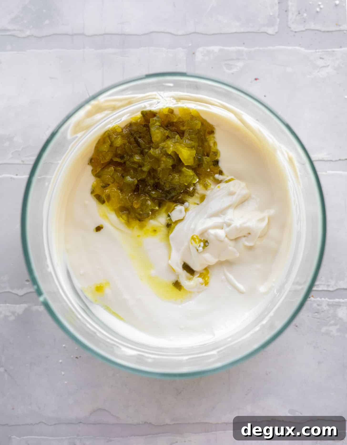 plain greek yogurt and sweet relish