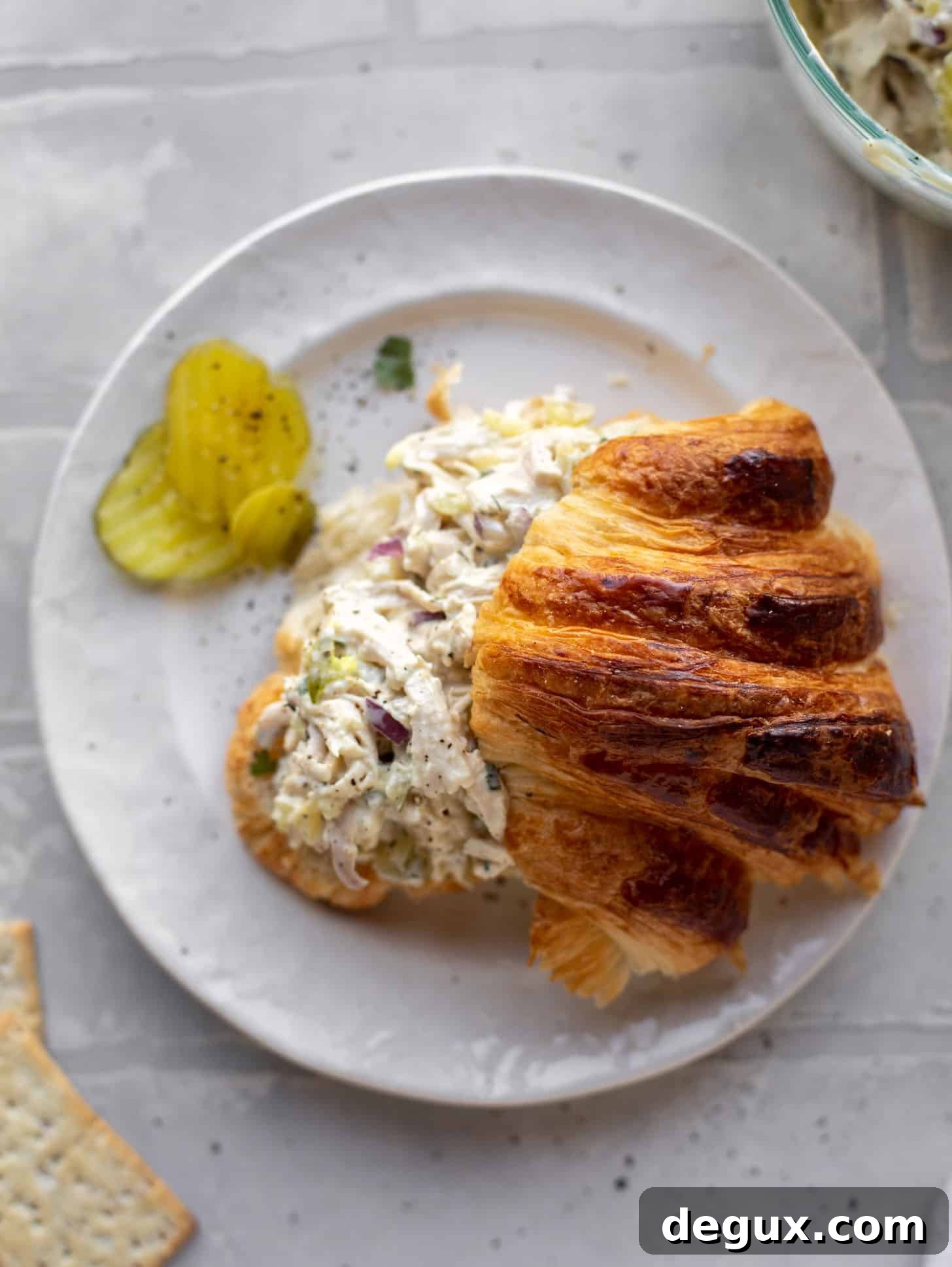 dill pickle chicken salad on a croissant