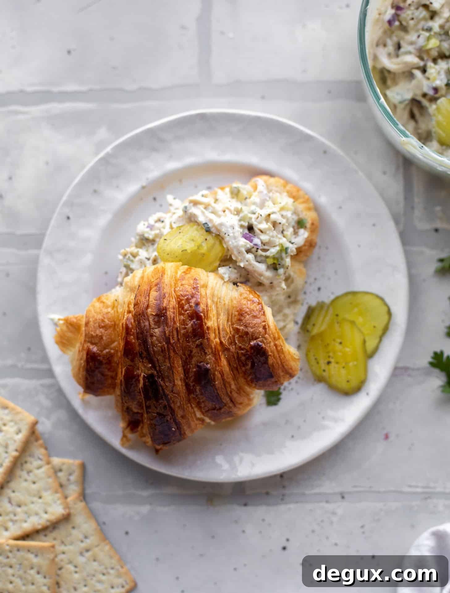 dill pickle chicken salad on a croissant