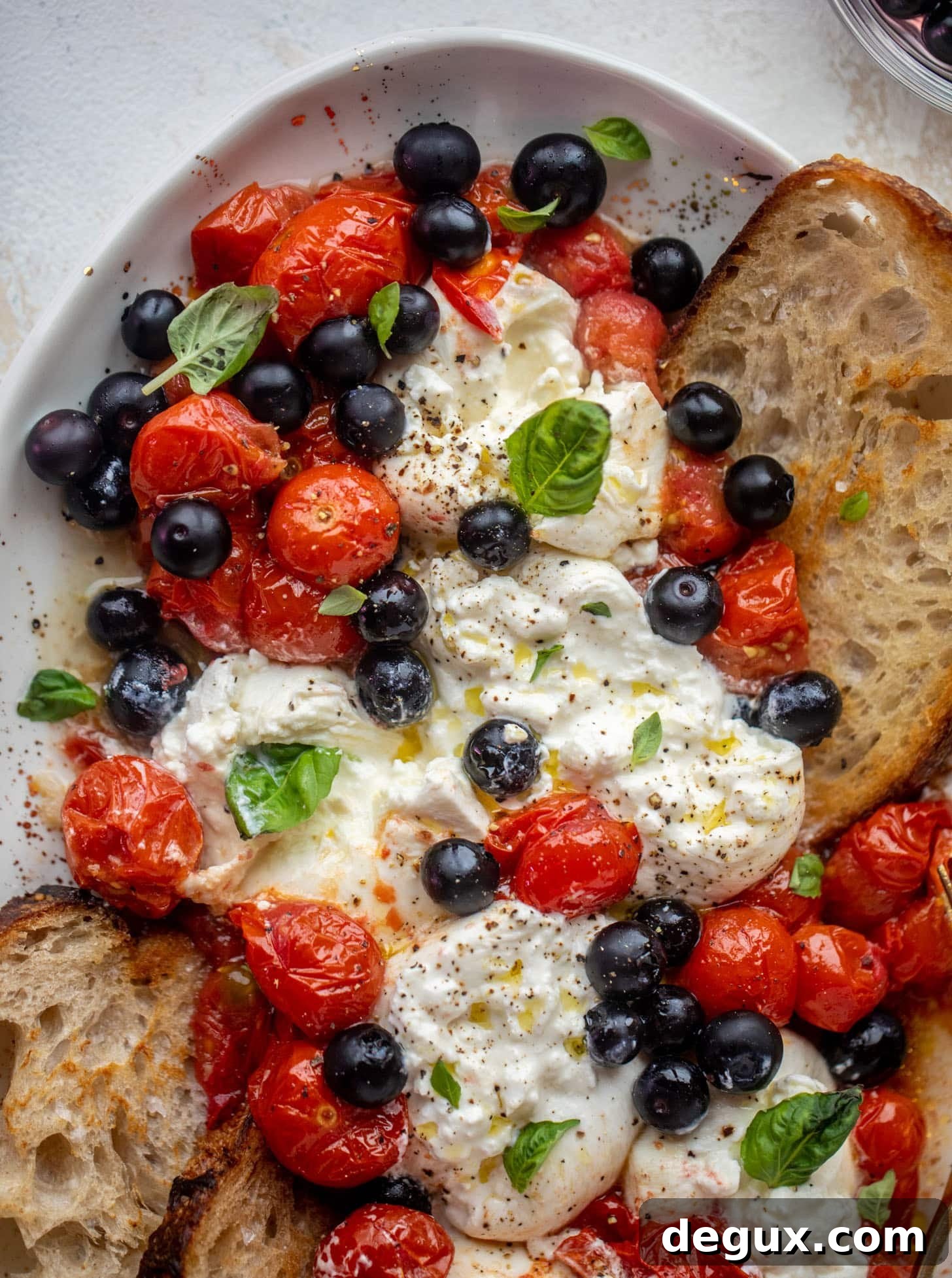 red white and pickled blueberry burrata platter