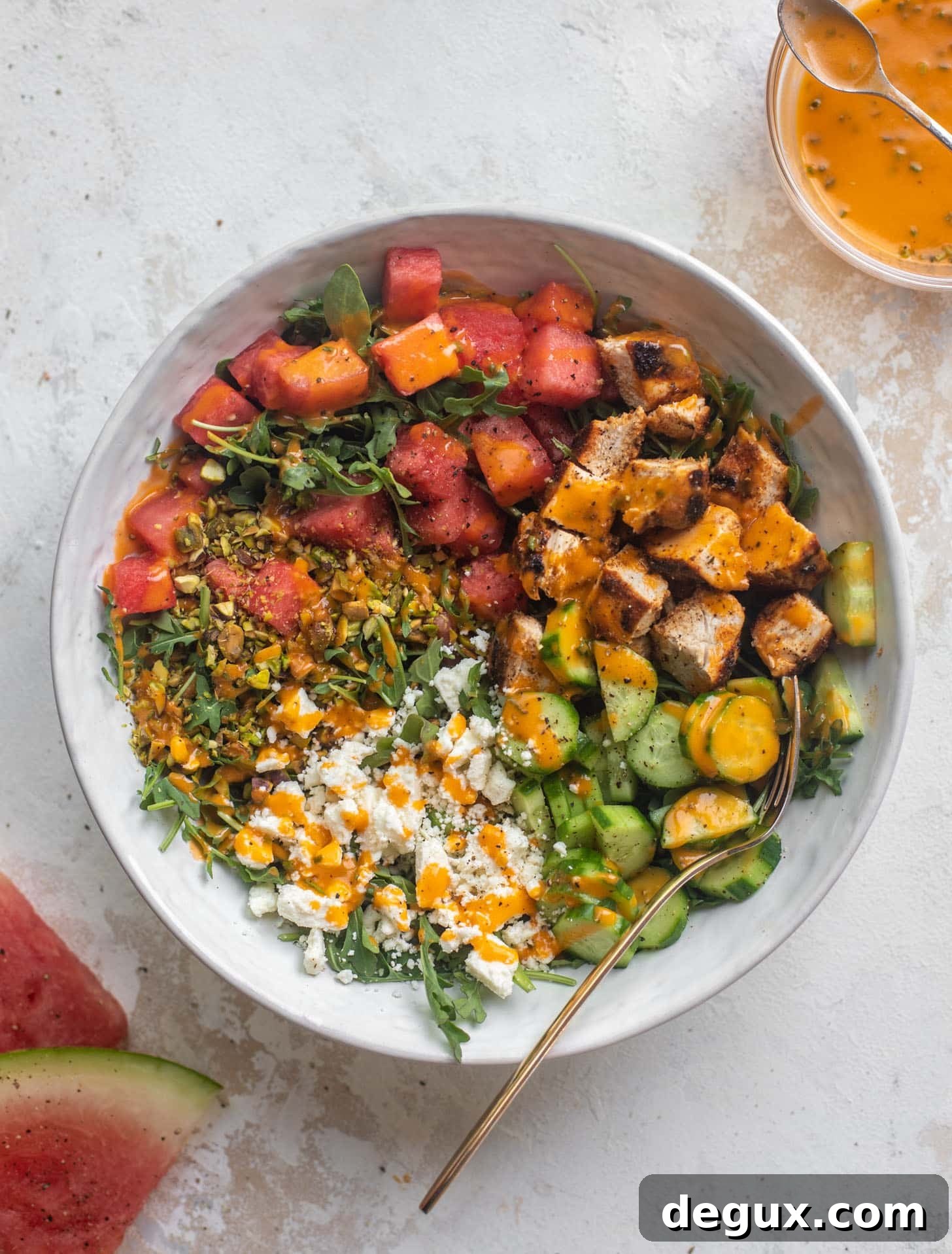 Blackened Chicken and Watermelon Salad with Feta and Lime Vinaigrette 2 blackened chicken watermelon salad