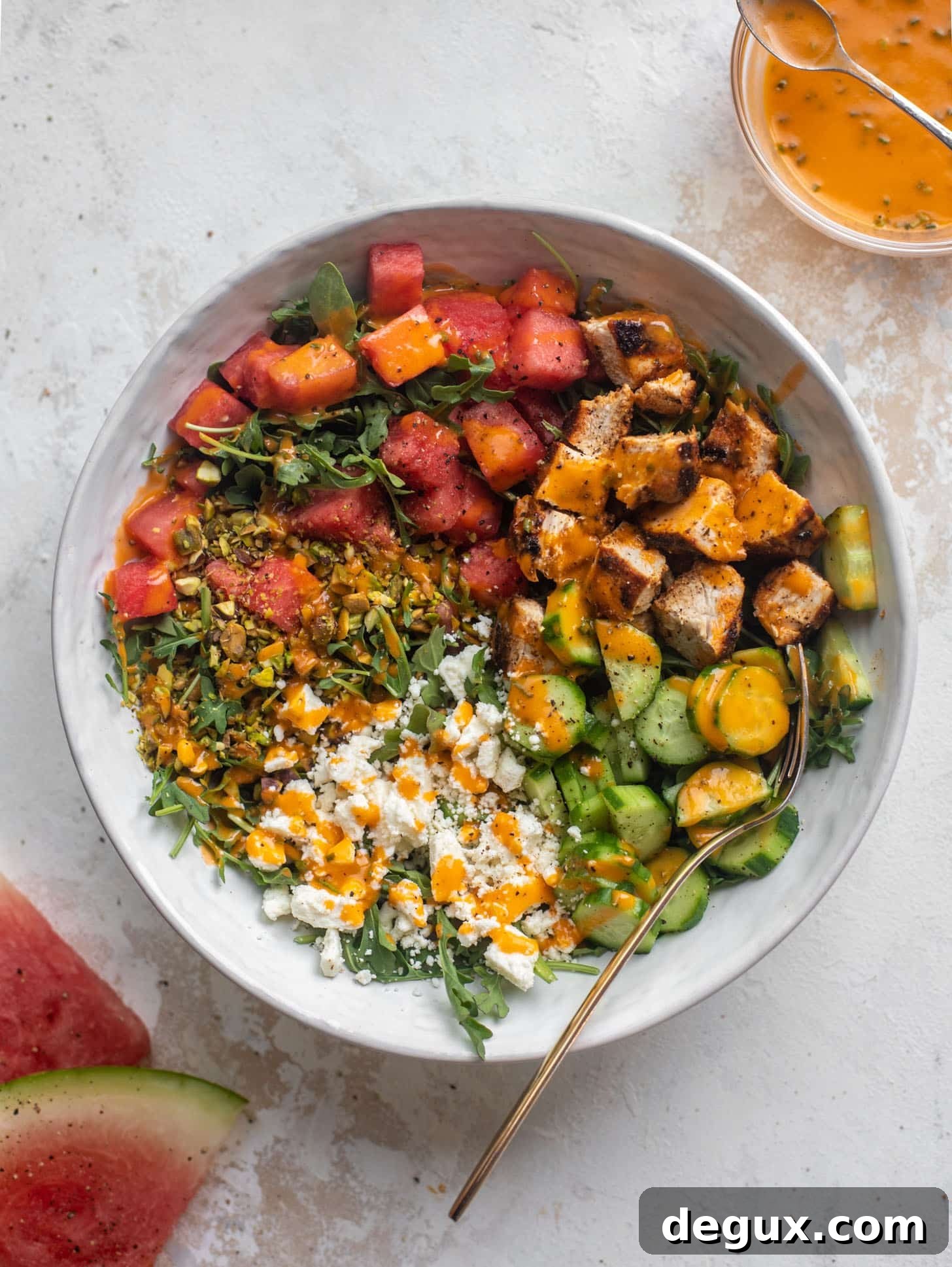 Blackened Chicken and Watermelon Salad with Feta and Lime Vinaigrette 8 blackened chicken watermelon salad