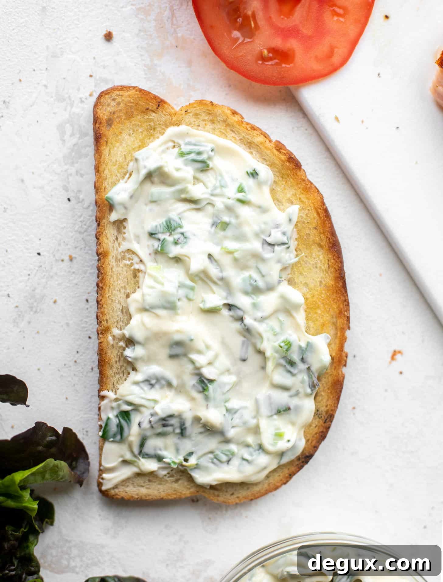 Grilled Salmon Club with Charred Scallion Mayo Recipe 7 sourdough with scallion mayo