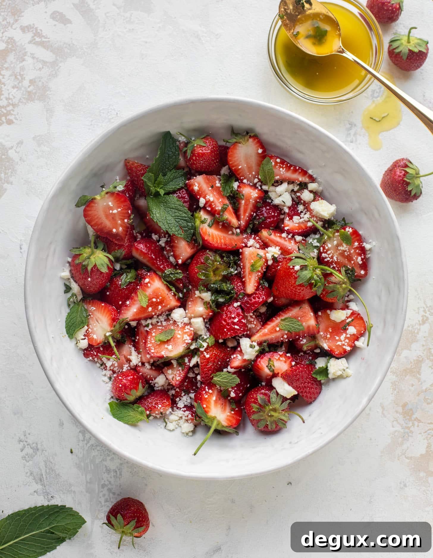 strawberry feta salad with black pepper and mint