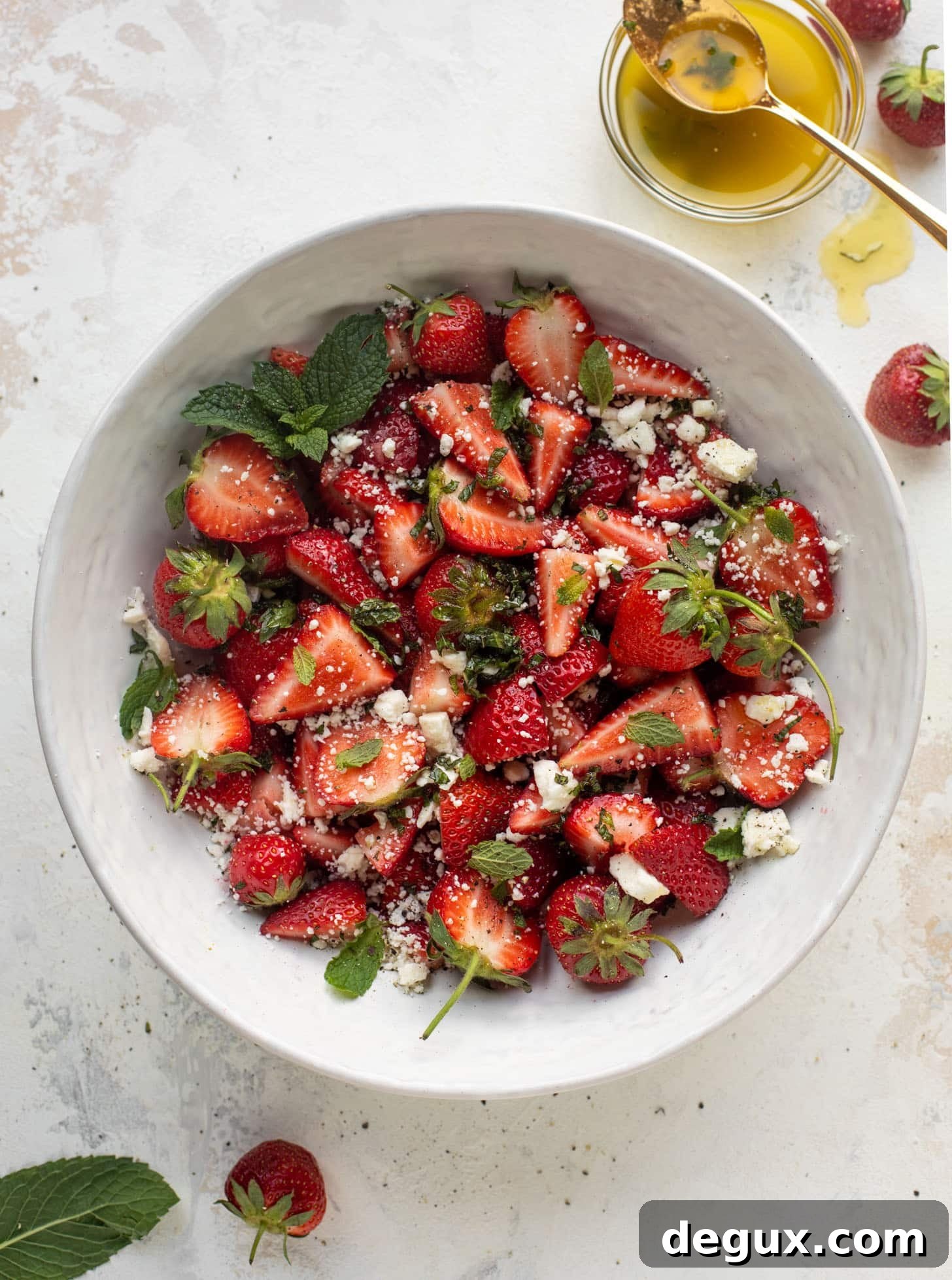strawberry feta salad with black pepper and mint
