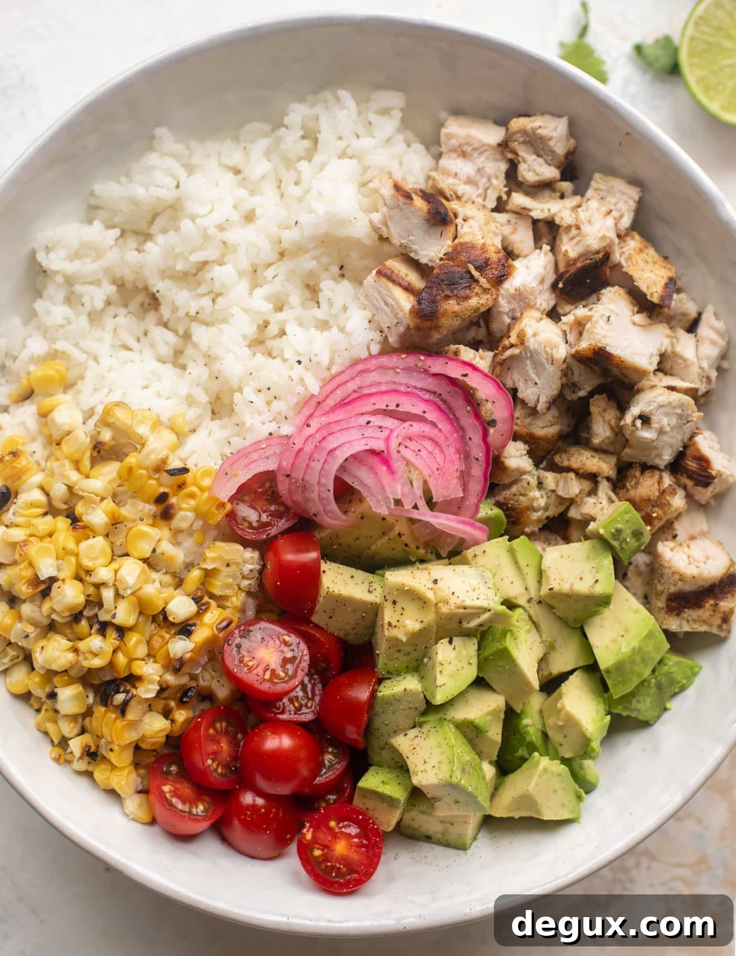 grilled chicken summer rice bowls