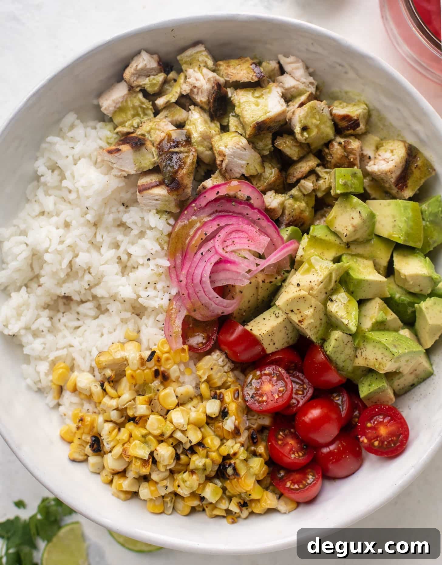 grilled chicken summer rice bowls