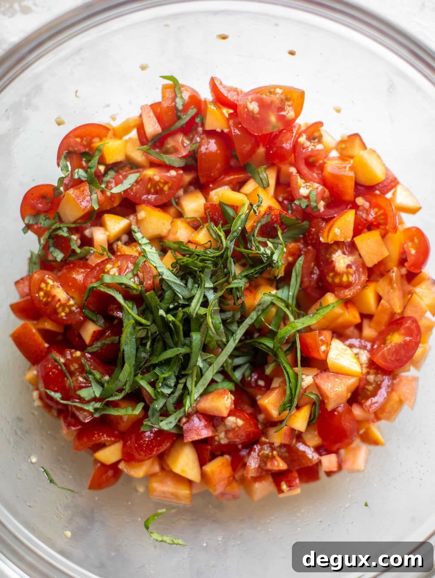 tomatoes, peaches and basil