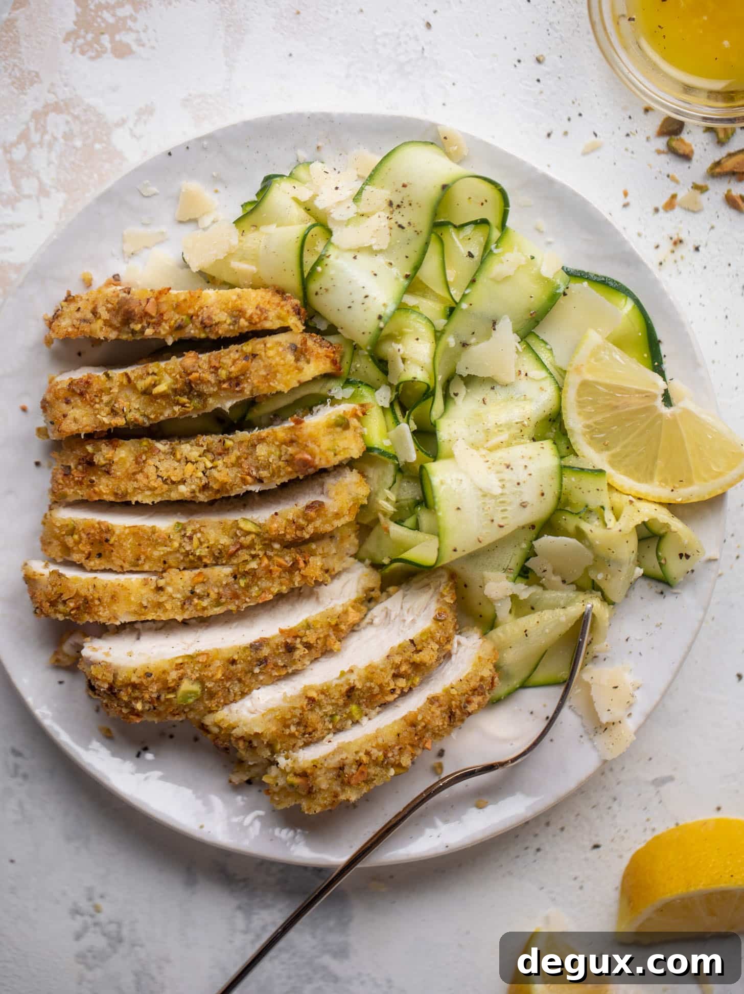 Crispy Pistachio-Crusted Chicken with Zucchini Ribbon Salad 11 pistachio crusted chicken with zucchini ribbon salad