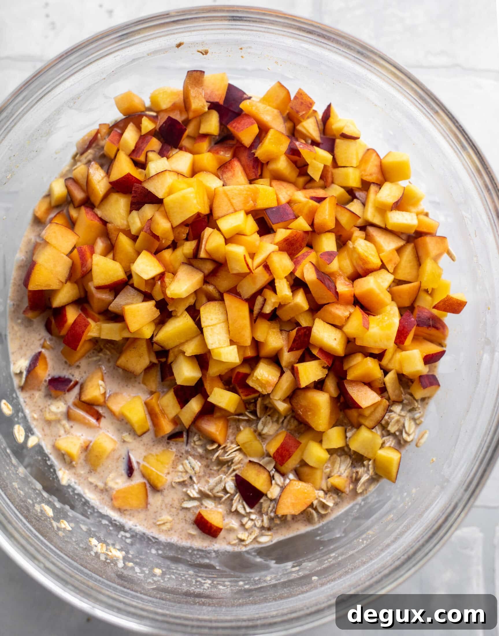 diced peaches in batter