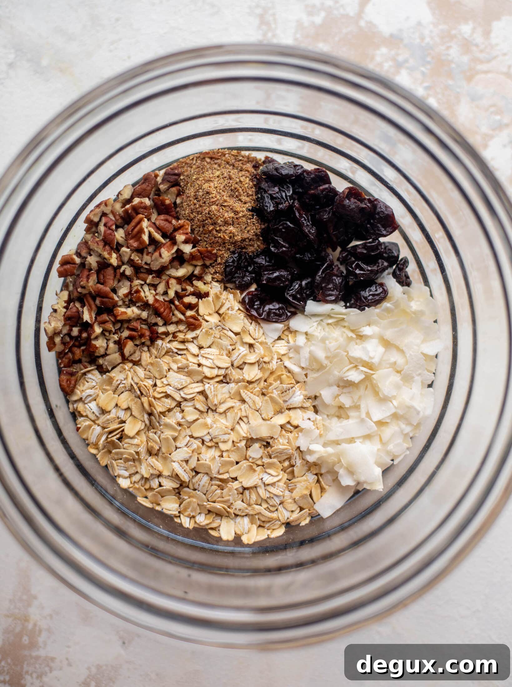 oats, coconut, nuts, dried cherries