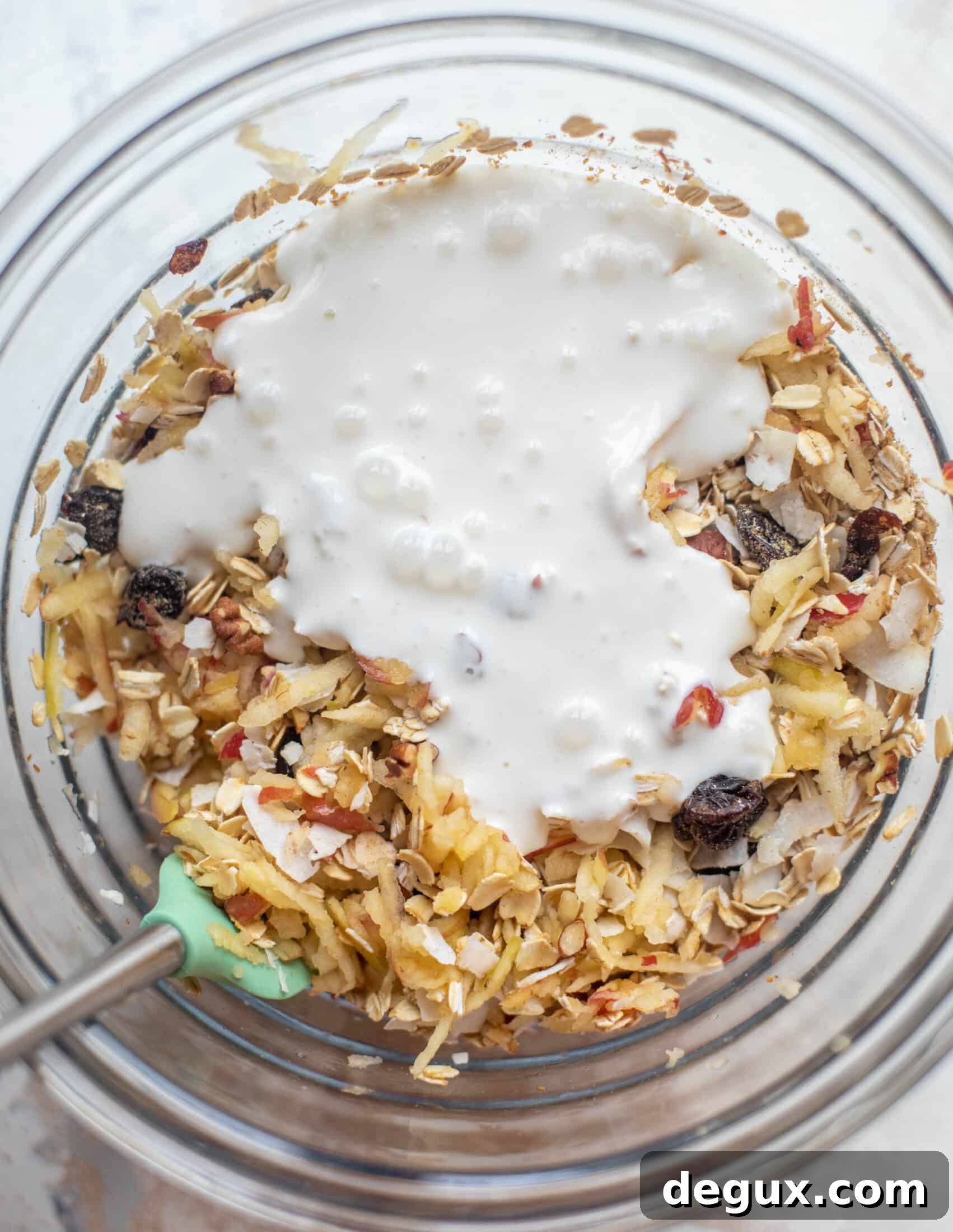 yogurt and milk in bircher muesli