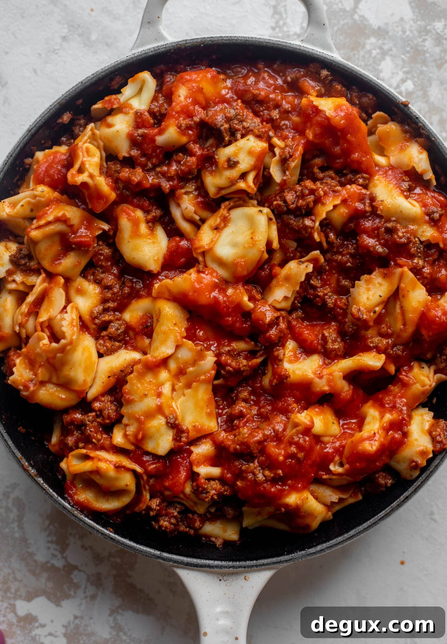 ground beef, marinara, tortellini