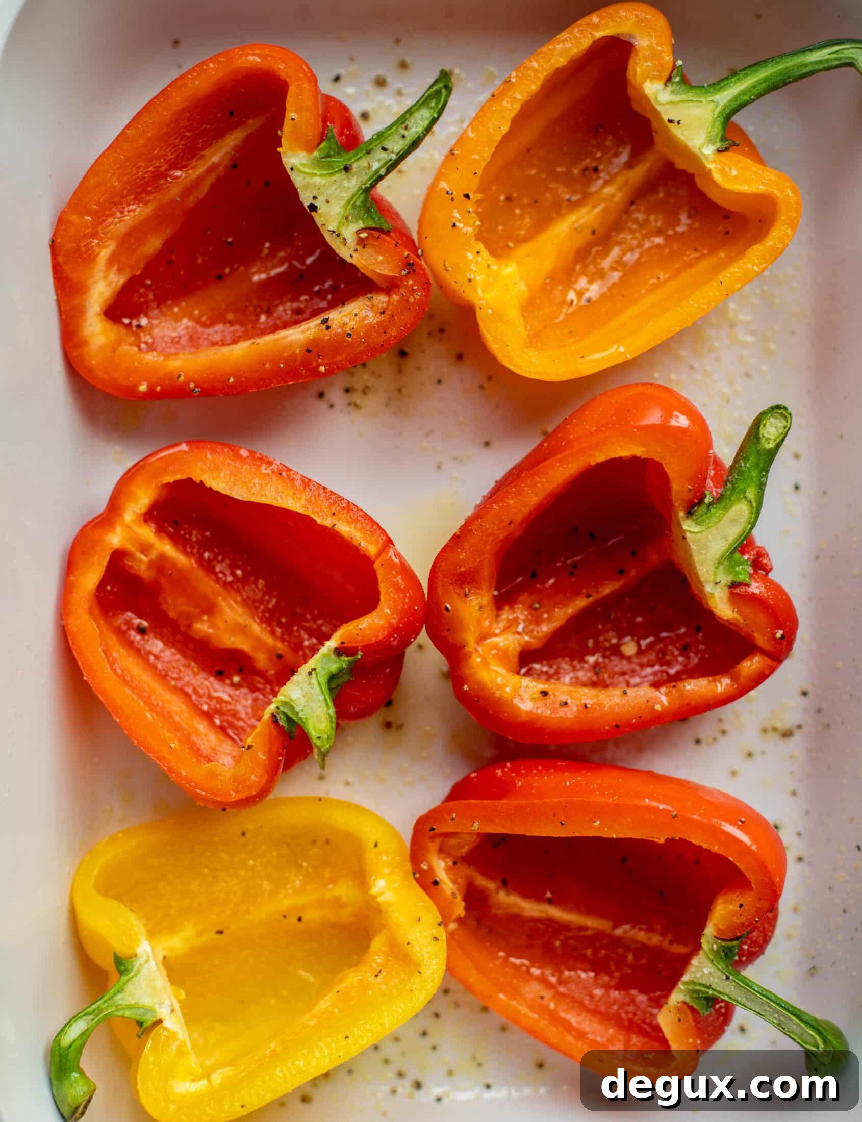 Pesto Risotto-Stuffed Peppers: Creamy Italian Dinner Recipe 3 bell peppers ready to roast
