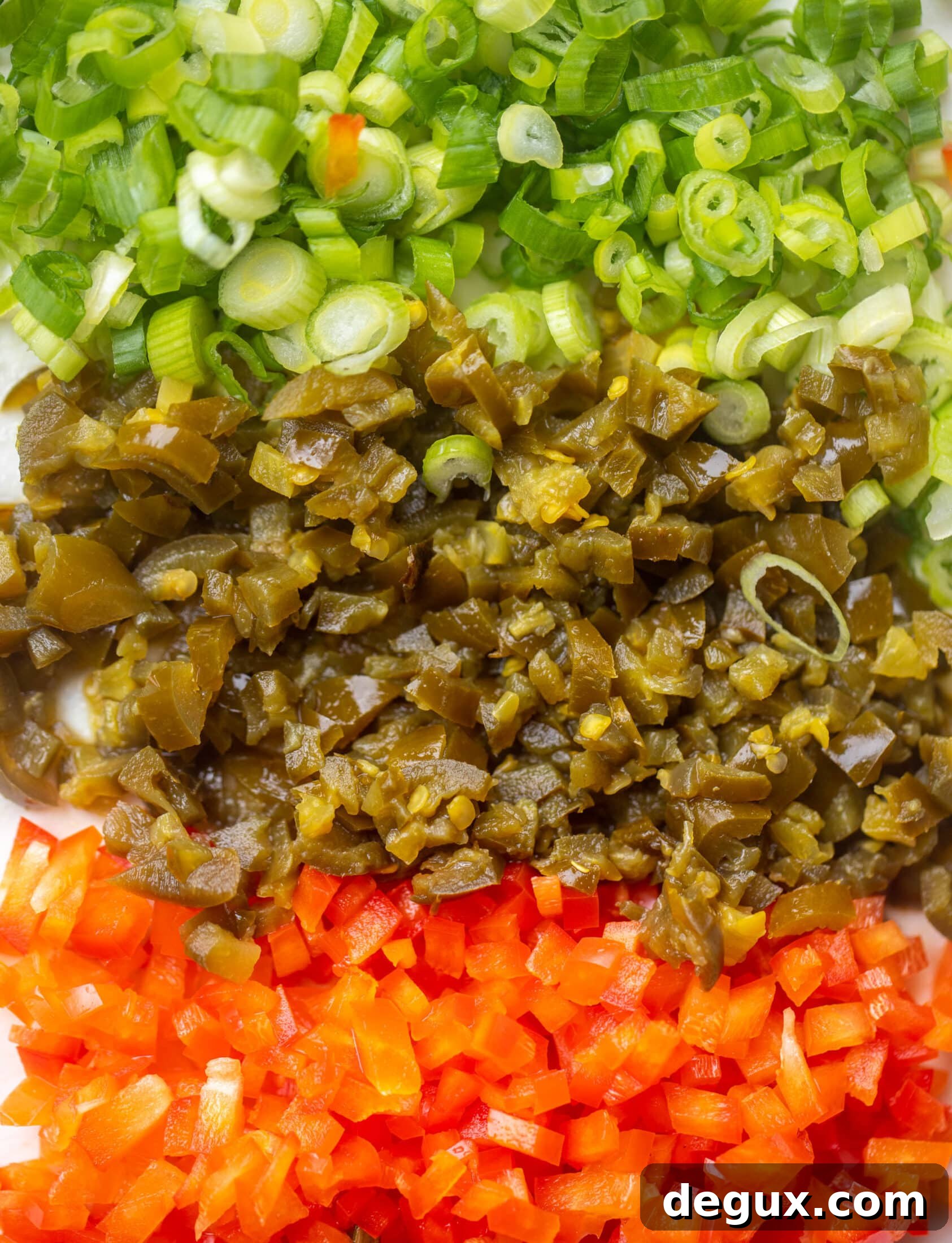 scallions, jalapeños and red peppers
