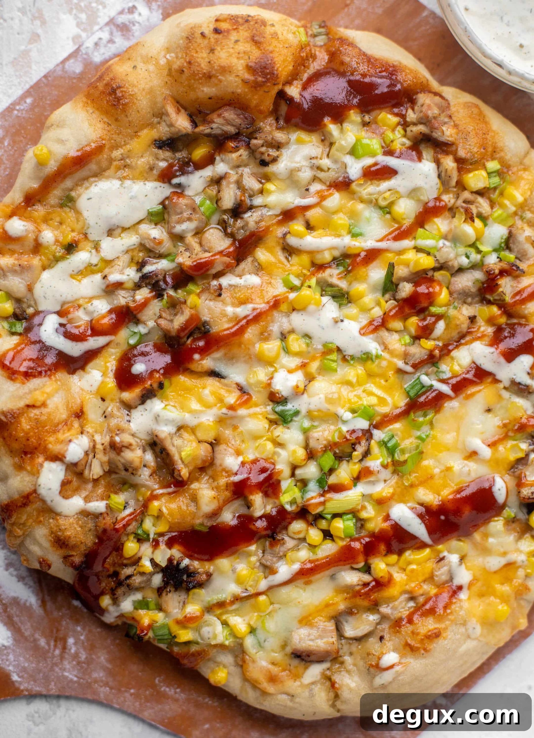 Grilled BBQ Chicken Pizza for Summer Cookouts 4 grilled summer BBQ chicken pizza right off the grill