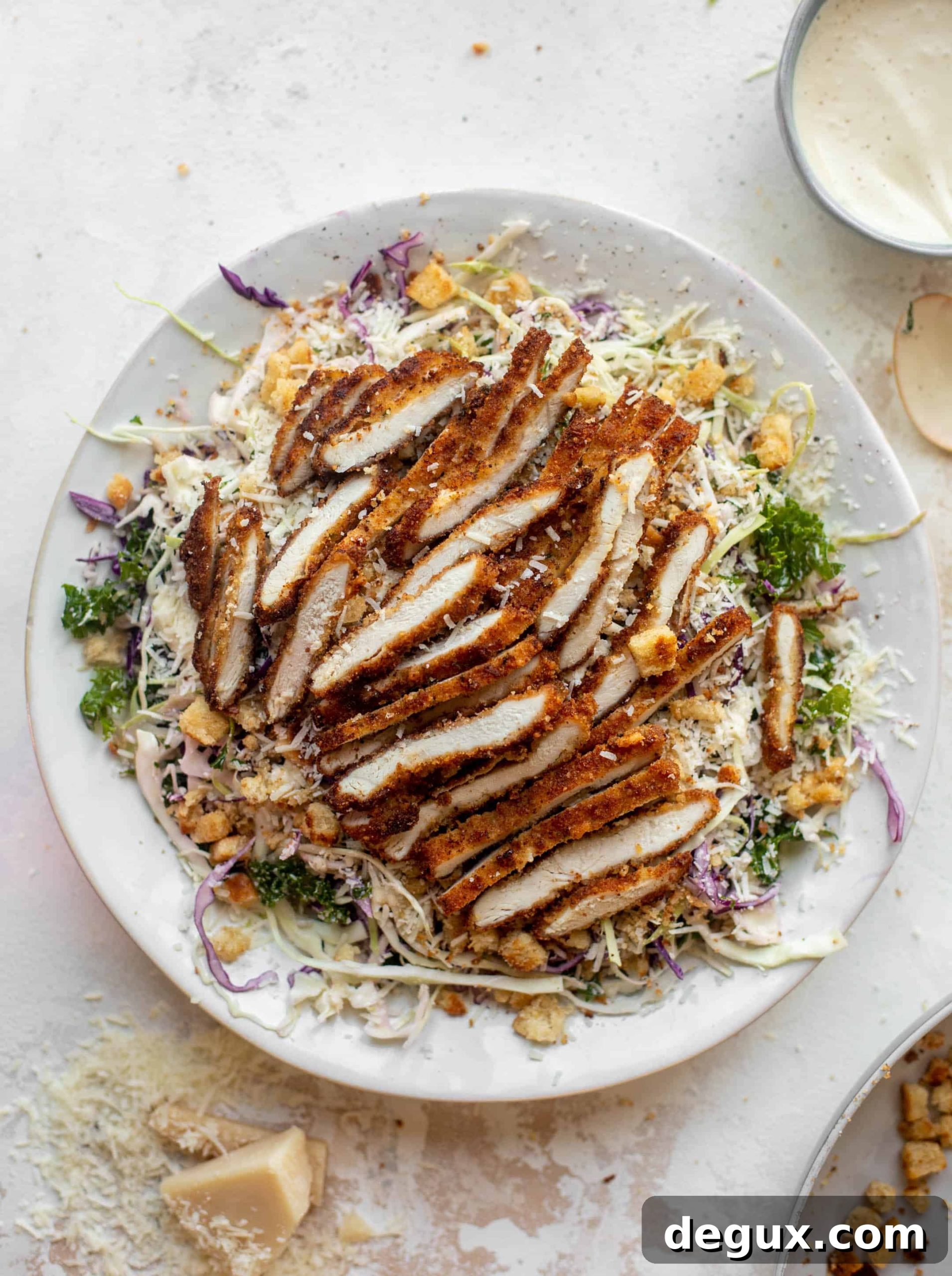 caesar slaw with crispy chicken