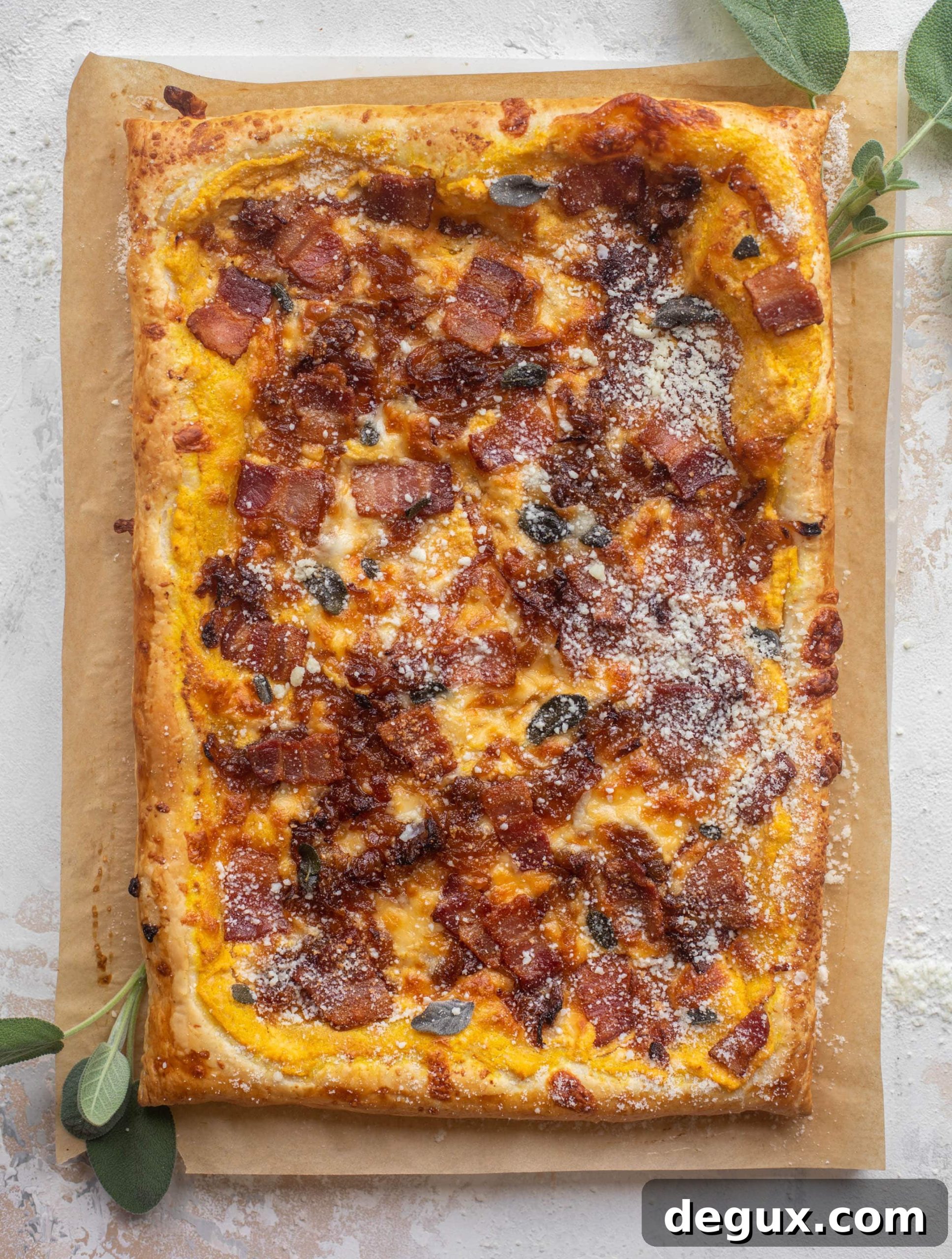 savory pumpkin puff pastry pizza