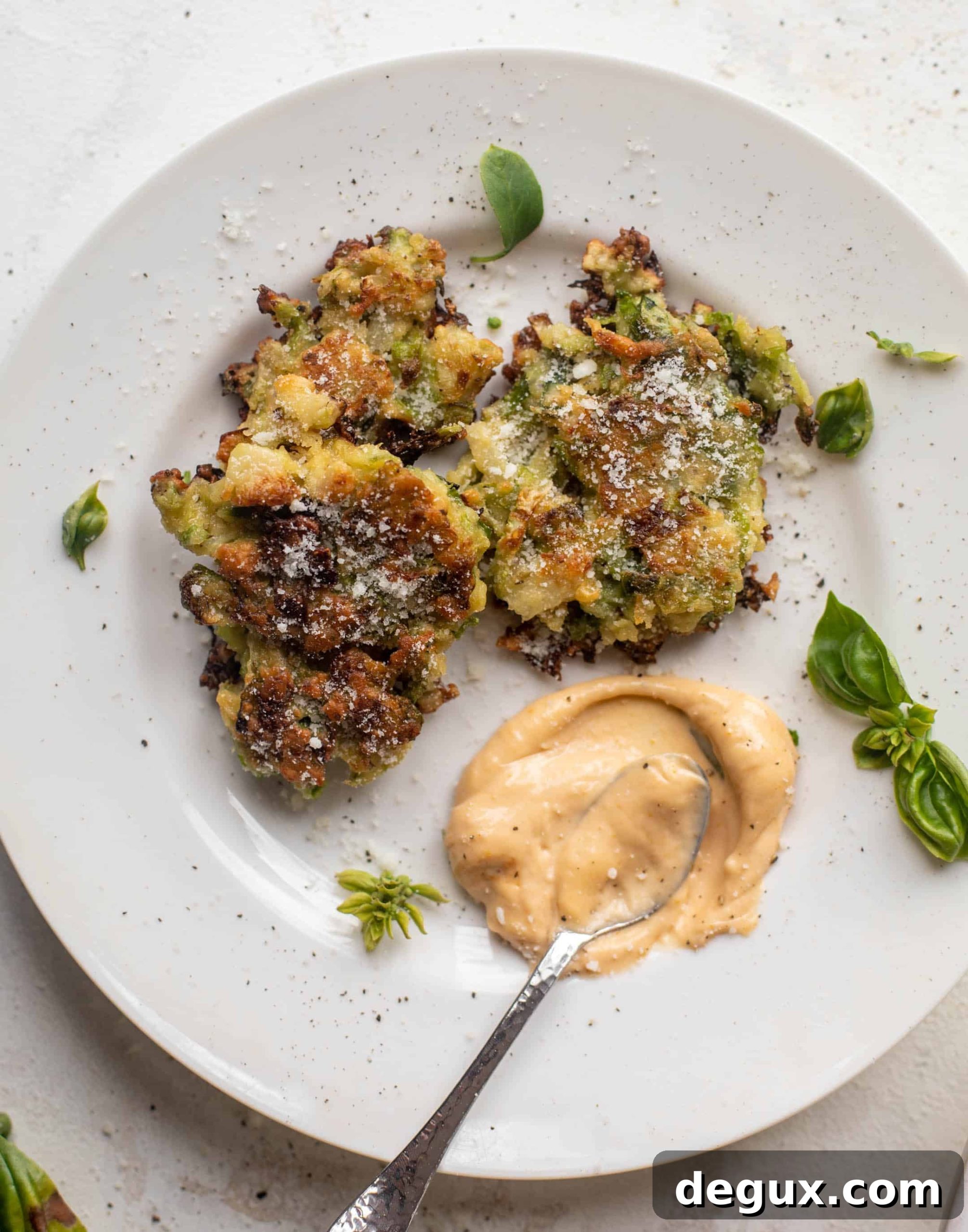 Crispy Brussels Sprout Fritters with Tomato-Basil Aioli 10 brussels sprouts fritters with tomato basil dipping sauce
