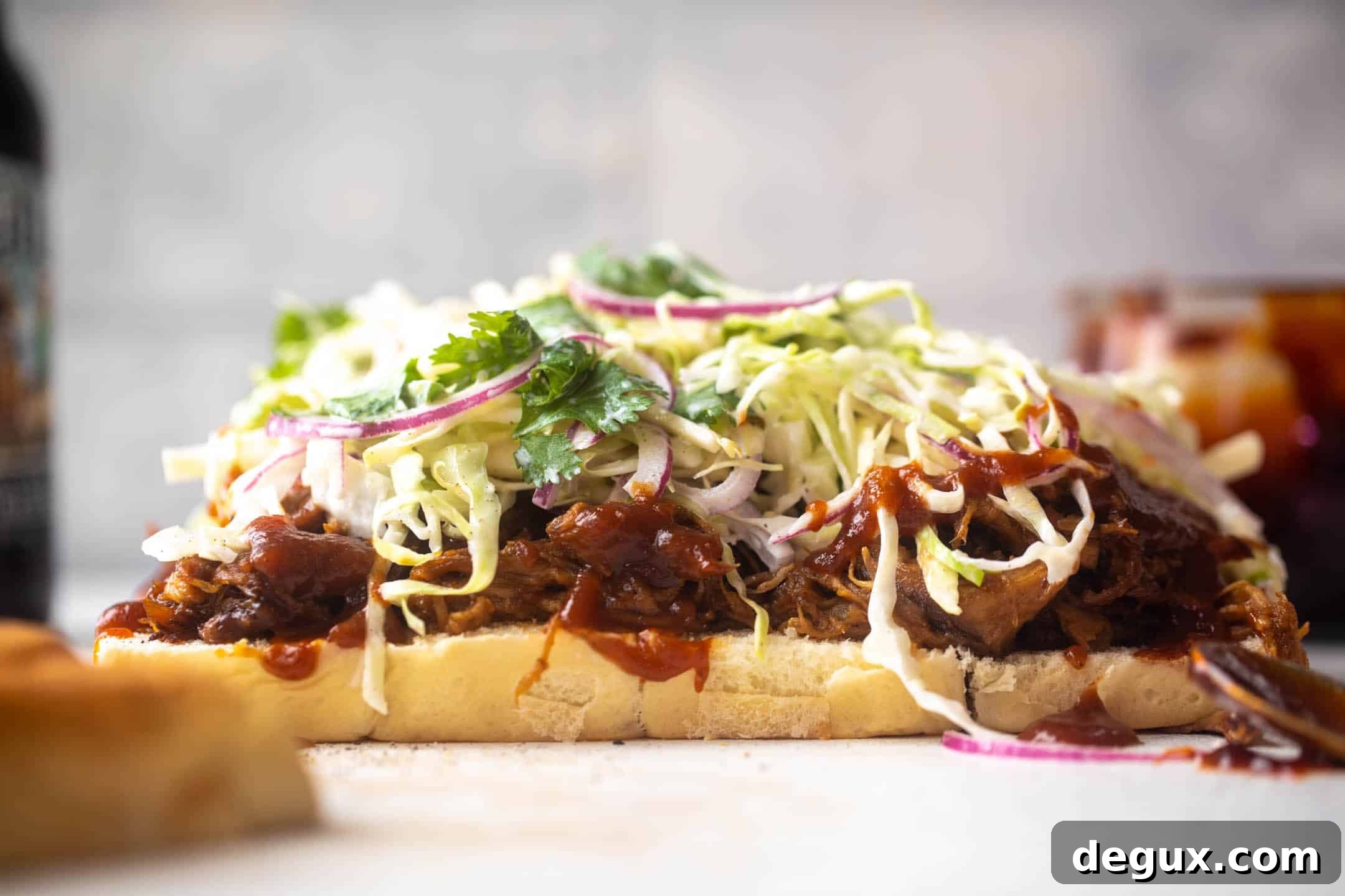 root beer pulled pork sliders with jalapeño slaw