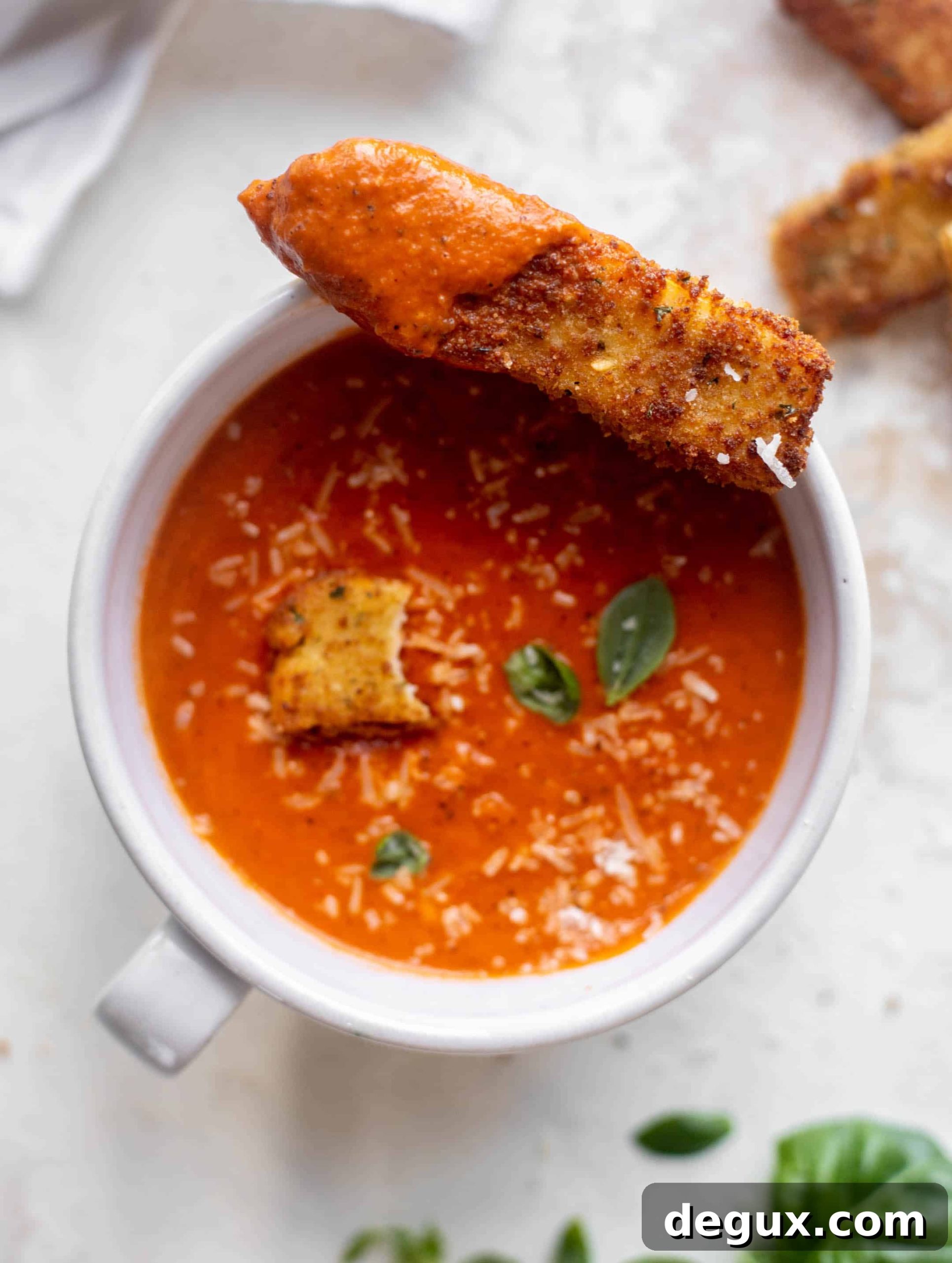 tomato soup with halloumi cheese sticks