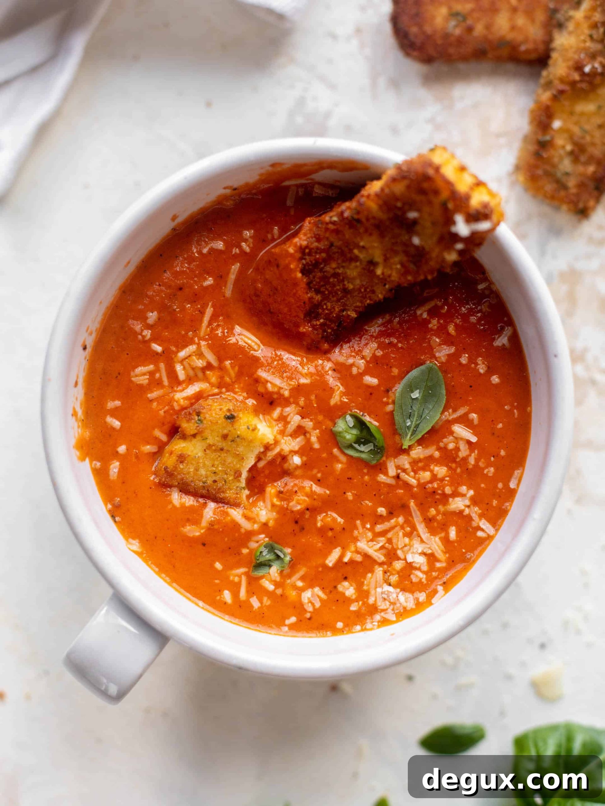 tomato soup with halloumi cheese sticks