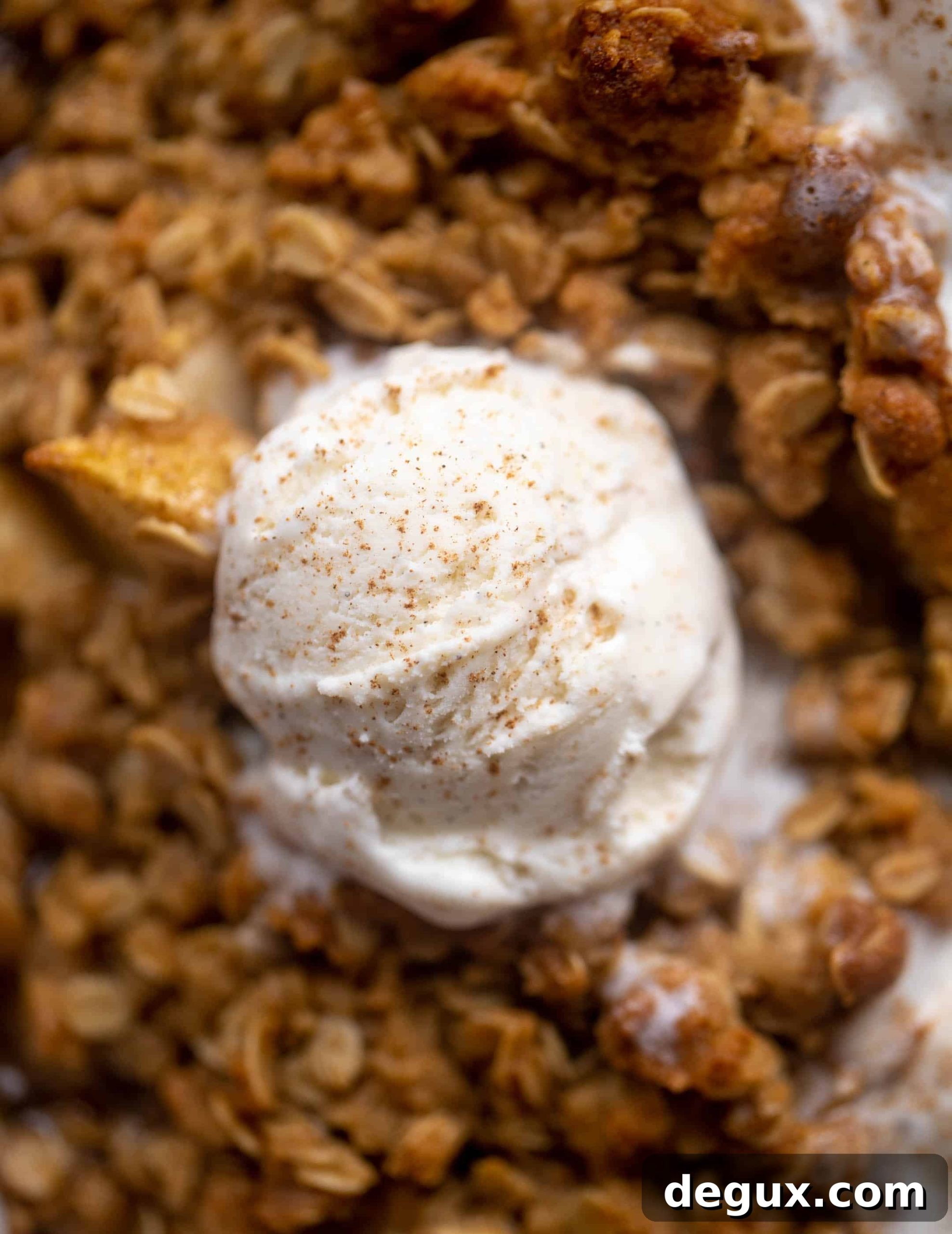 vanilla ice cream on pear crisp