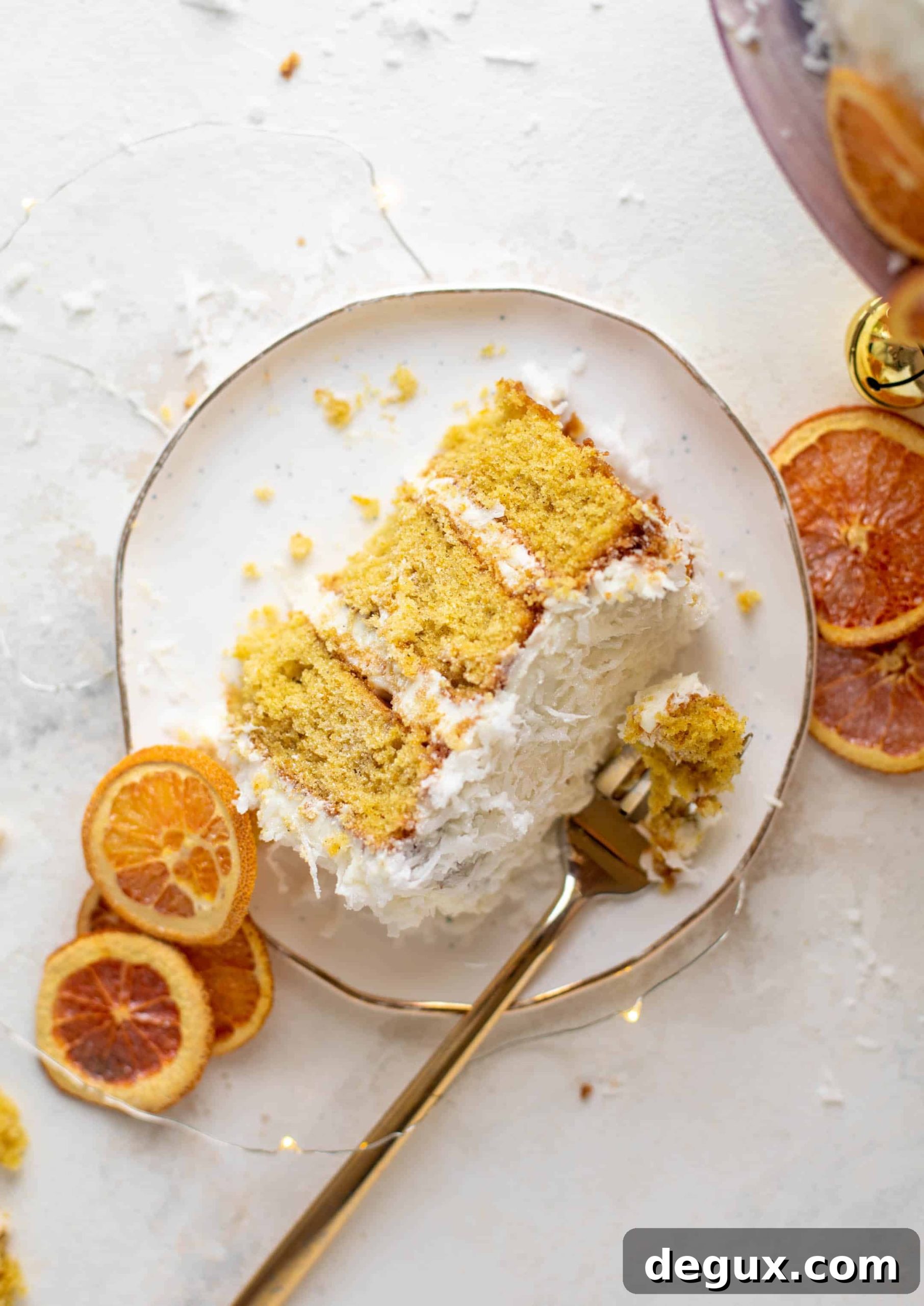spiced orange snowball cake slice