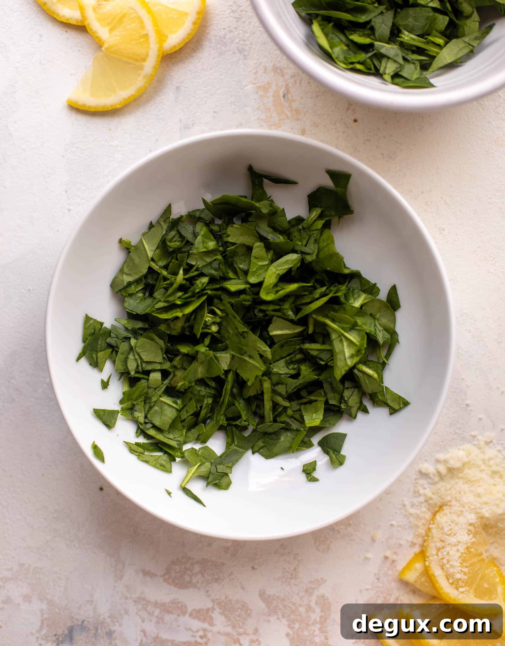 bowl with chopped spinach