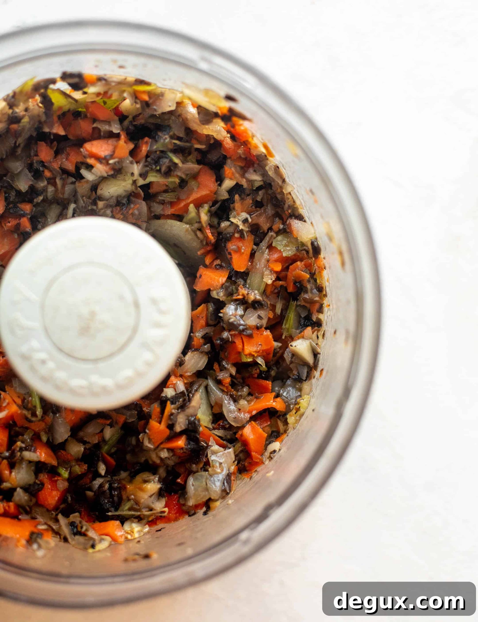 chopped veggies in food processor