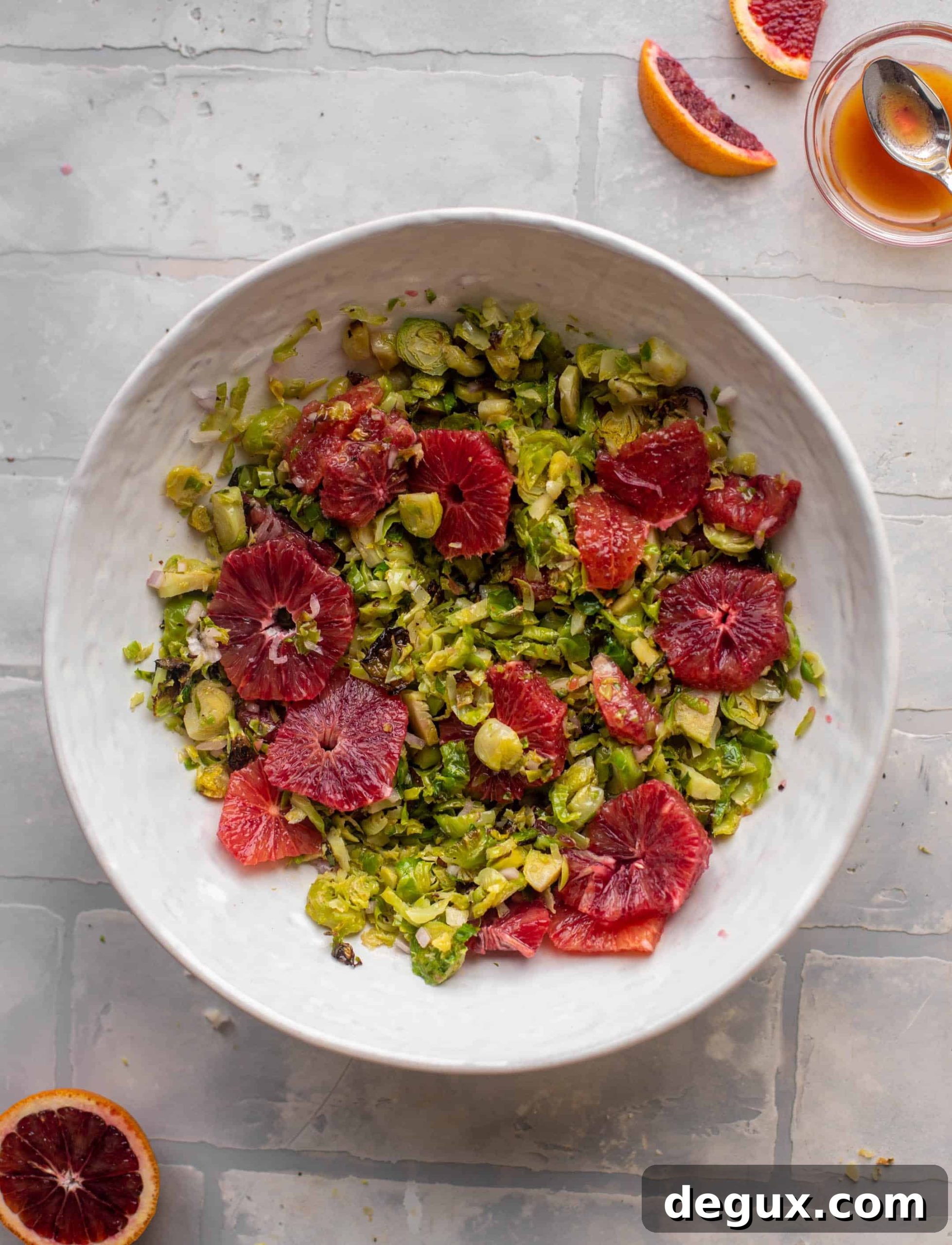 Crispy Brussels Sprout & Blood Orange Salad with Toasted Almonds 6 crispy brussels sprouts blood orange salad